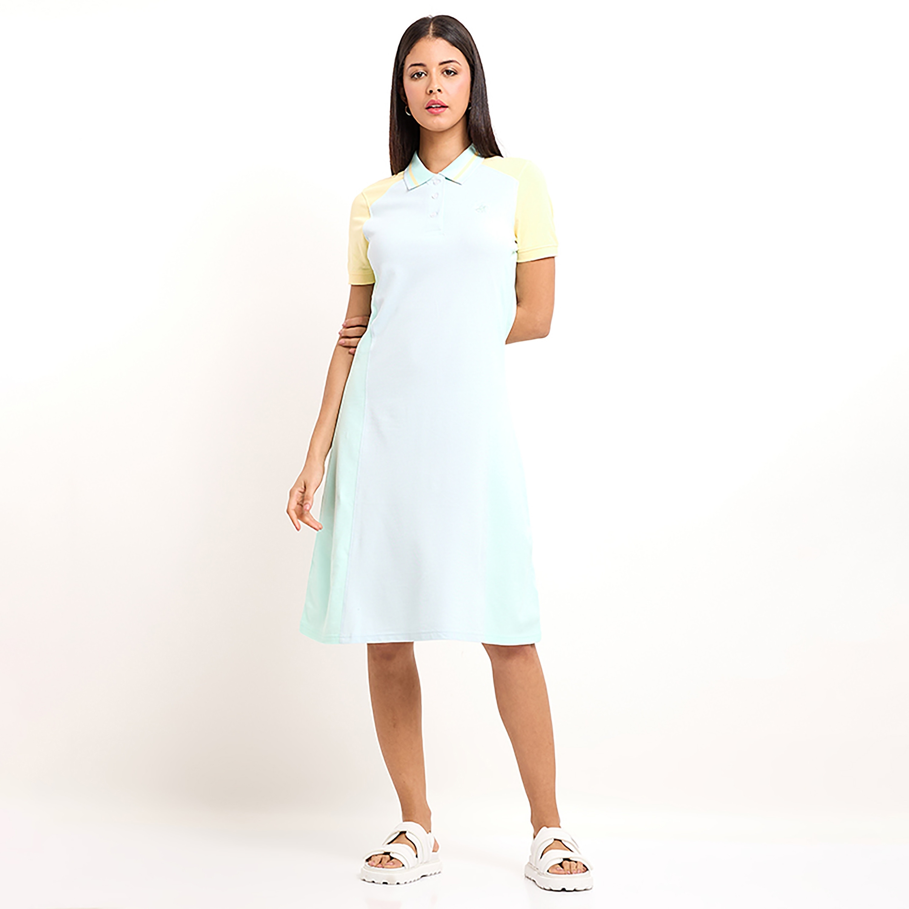 Beverly Hills Polo Club Color Block Collared Short Sleeves Women's Knee Length T-shirt Dress-women-clothing-dresses-image-3
