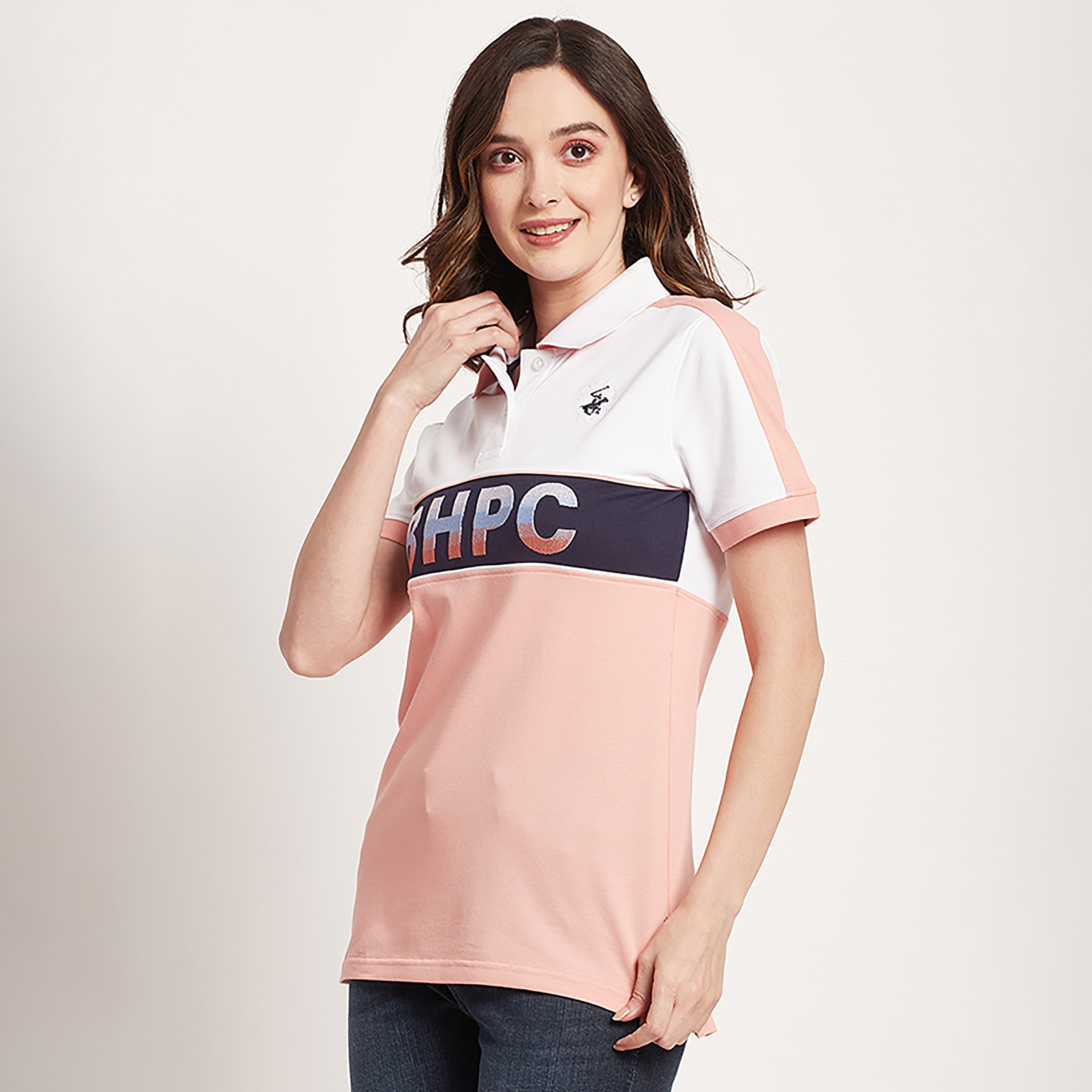 Beverly Hills Polo Club Color Block Collared Short Sleeves Polo T-Shirt-women-clothing-tshirts-image-2