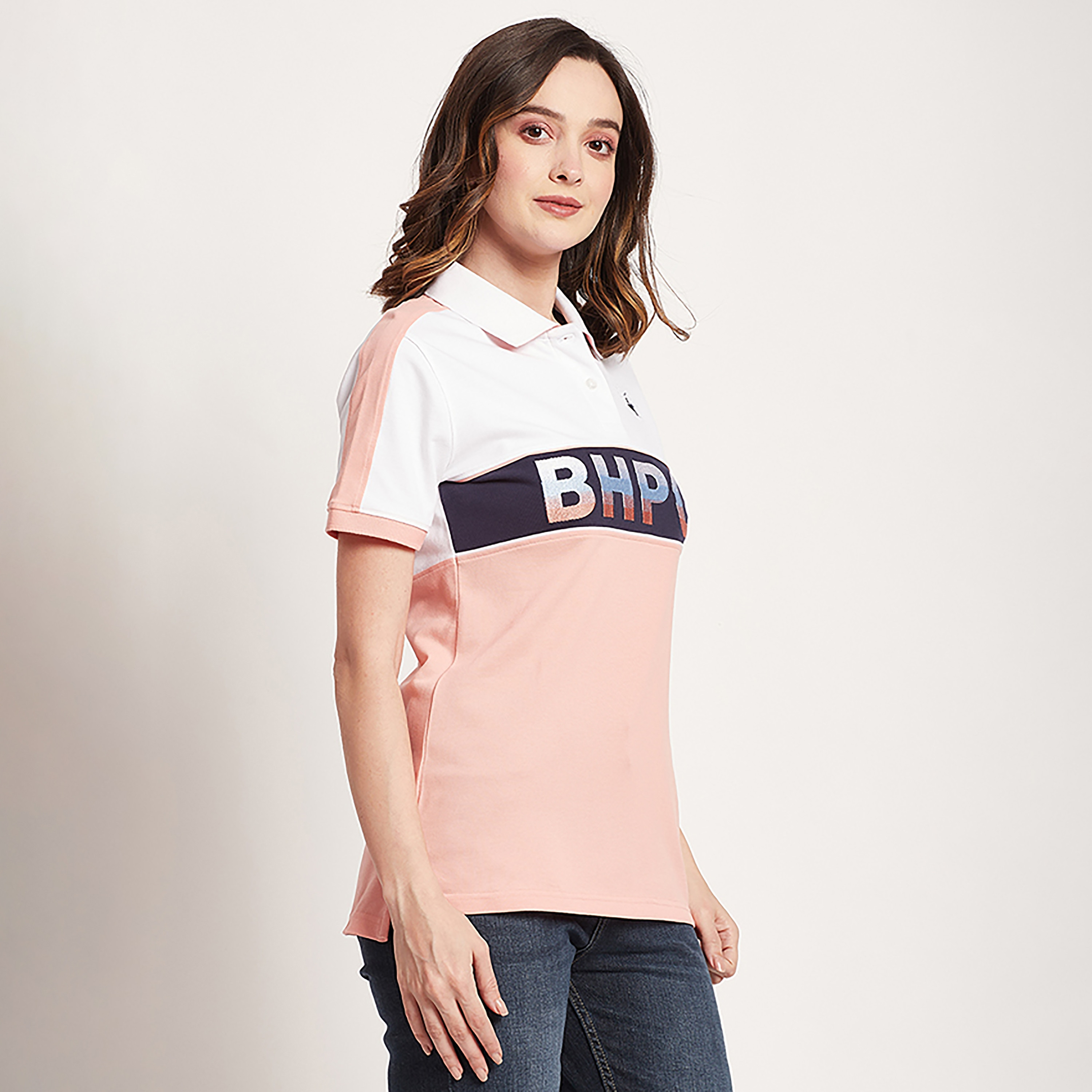Beverly Hills Polo Club Color Block Collared Short Sleeves Polo T-Shirt-women-clothing-tshirts-image-3