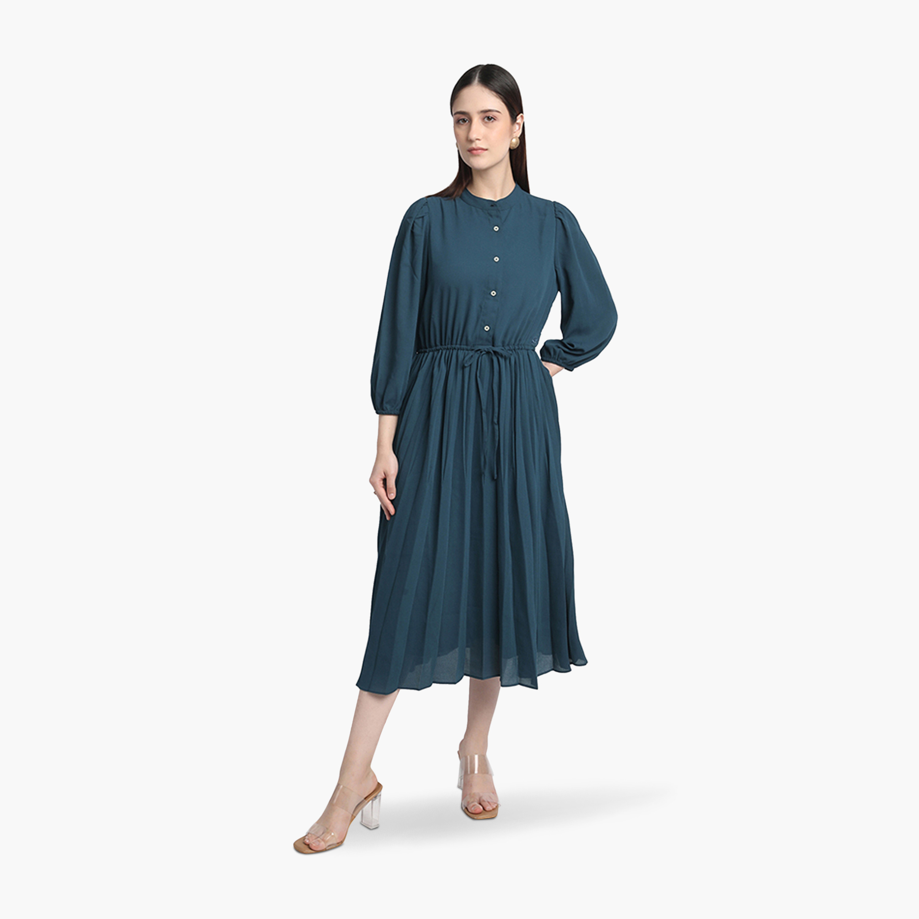 بيفرلي هيلز كلوب-  فستان ميدي بياقة- سادة-women-clothing-dresses-image-1