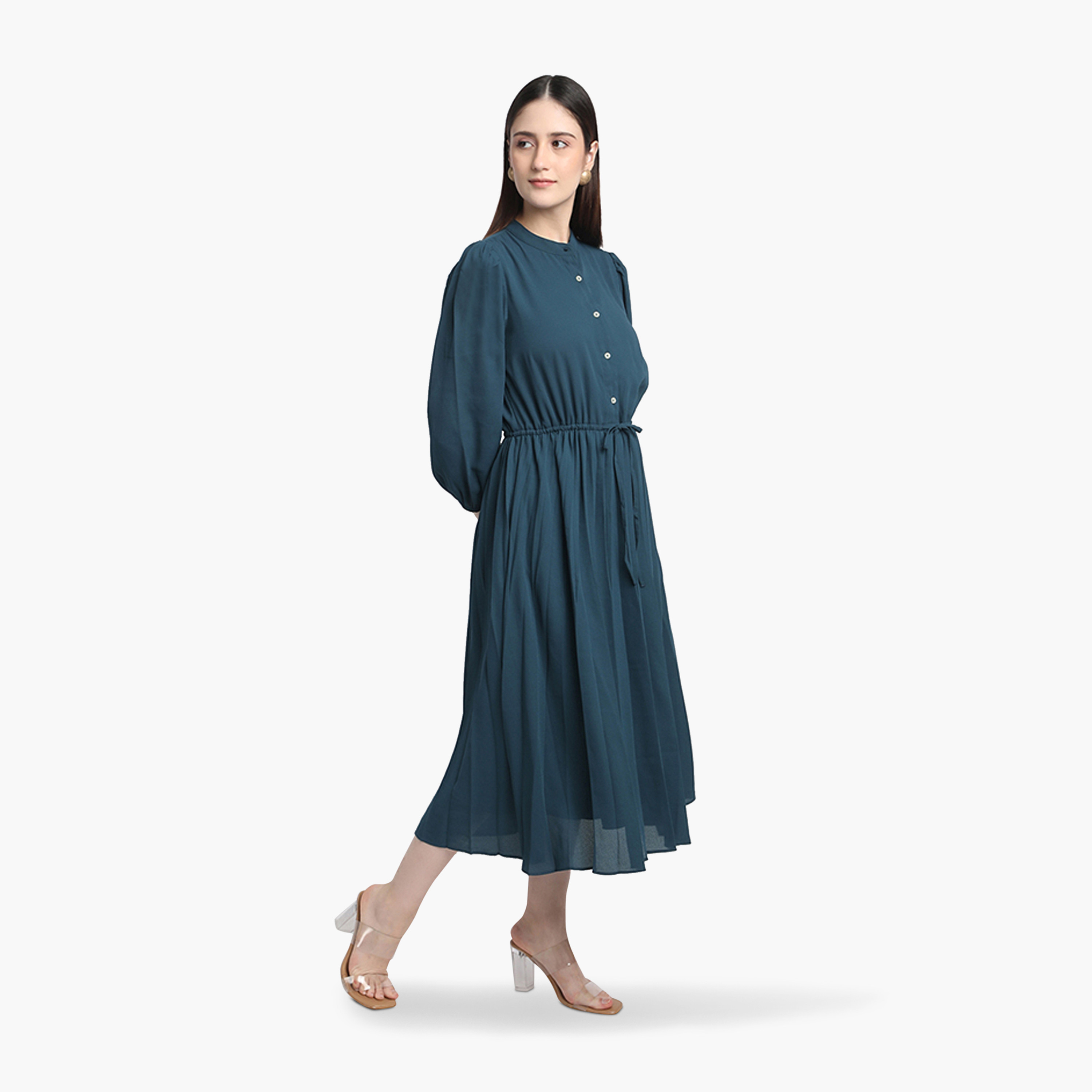 بيفرلي هيلز كلوب-  فستان ميدي بياقة- سادة-women-clothing-dresses-image-3