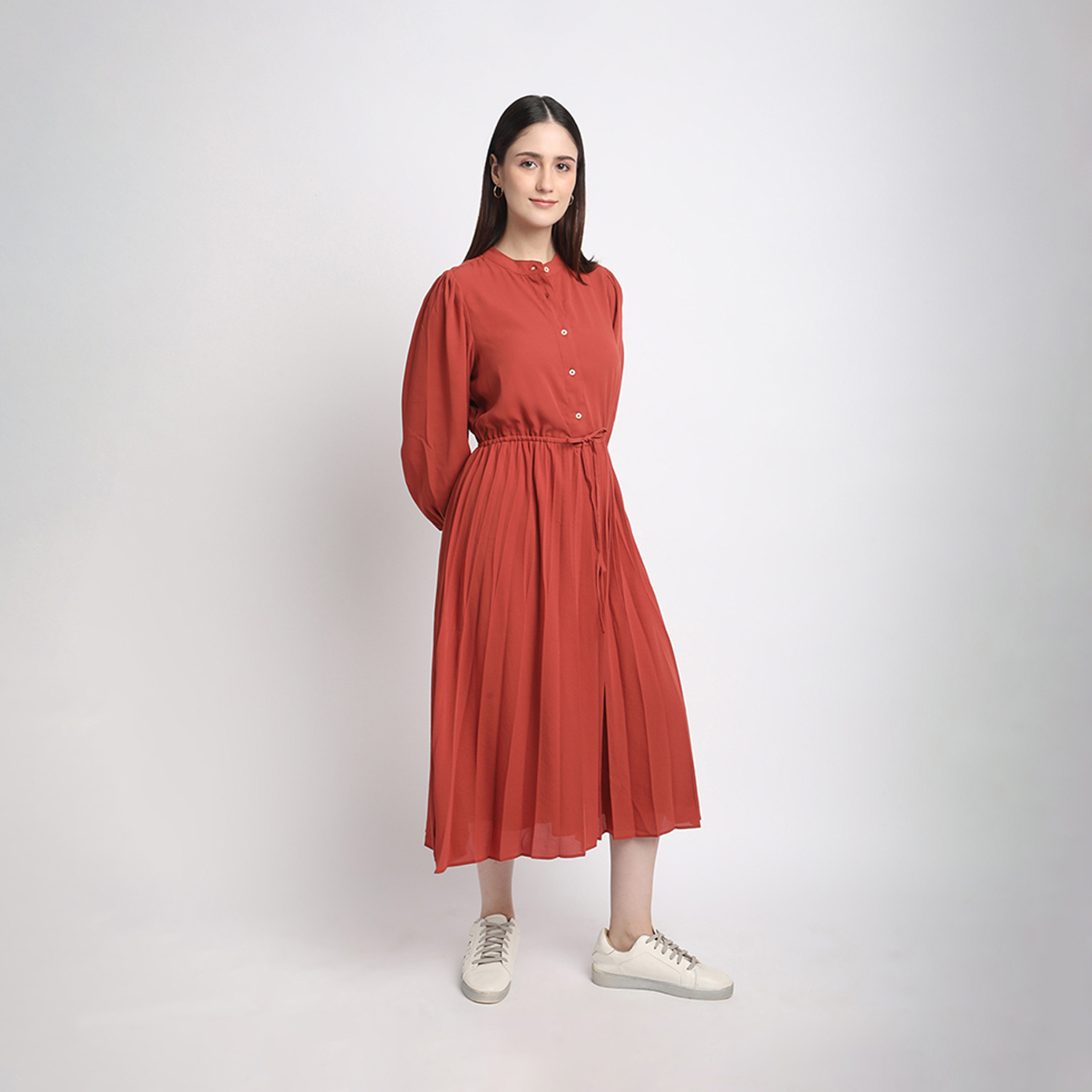 Beverly Hills Polo Club Solid Mandarin Collar Pleated Midi Dress-PROMO_CP_BHPC_101125-image-3
