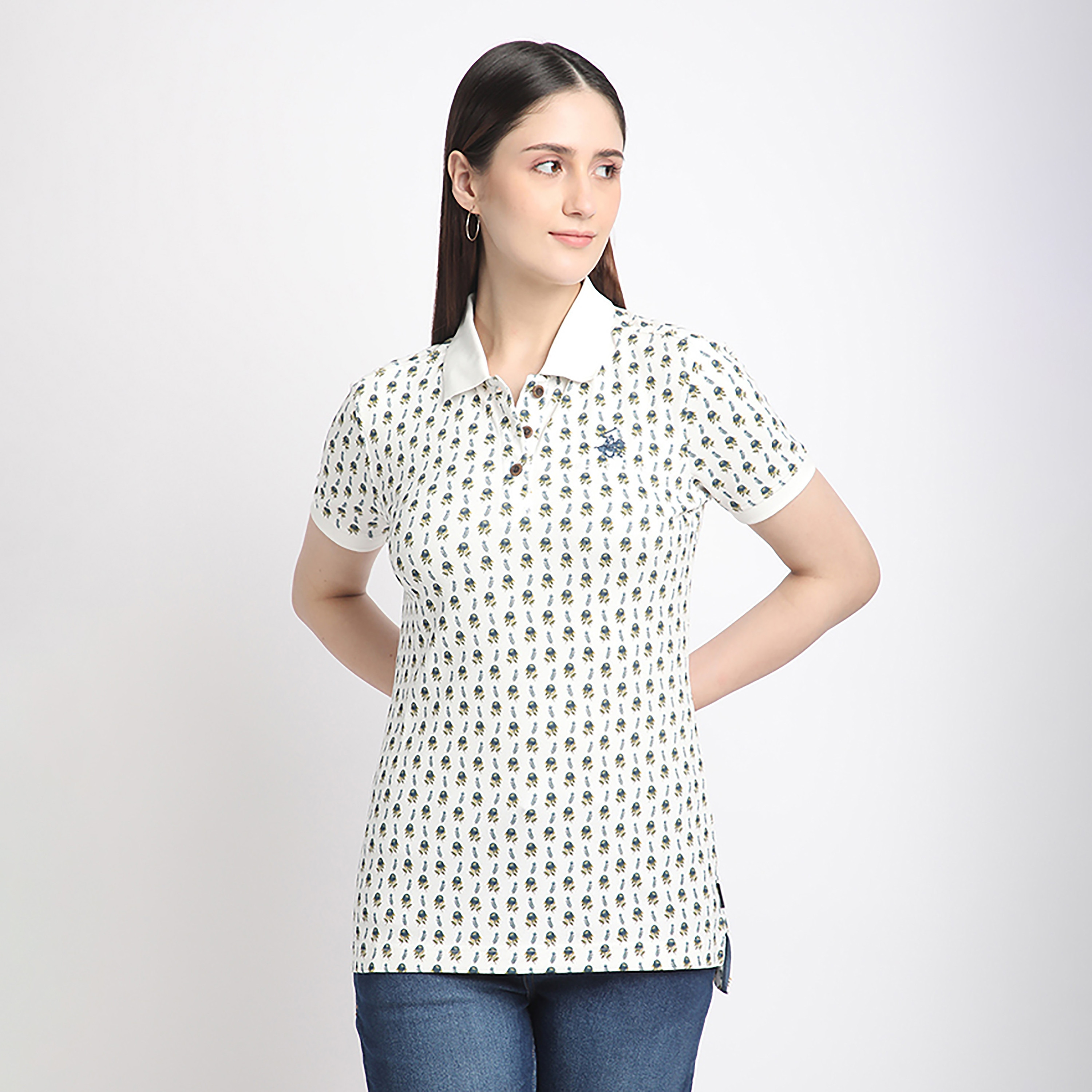 Beverly Hills Polo Club Printed Collared Short Sleeve Women's Polo T-Shirt-women-clothing-tshirts-image-1