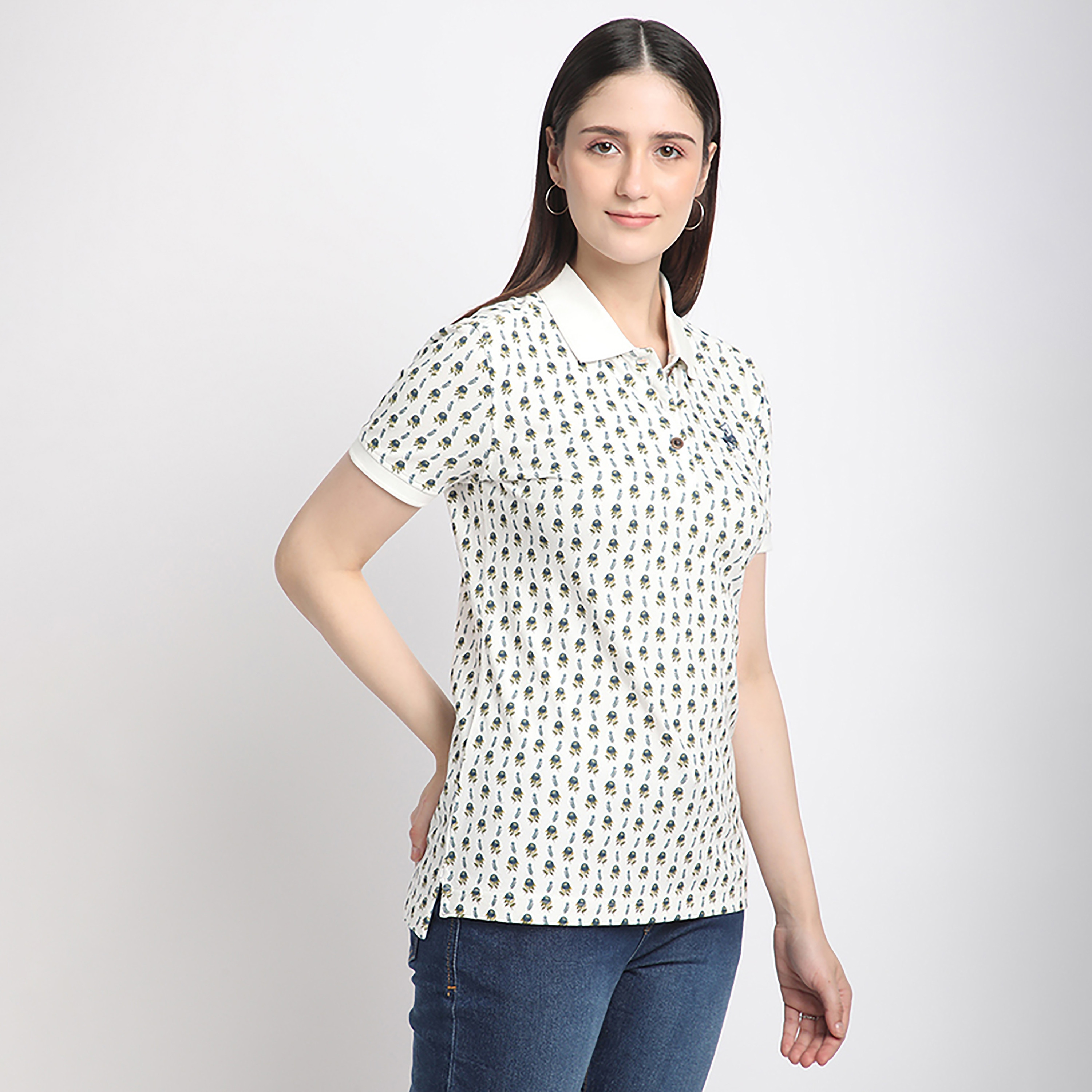 Beverly Hills Polo Club Printed Collared Short Sleeve Women's Polo T-Shirt-women-clothing-tshirts-image-3