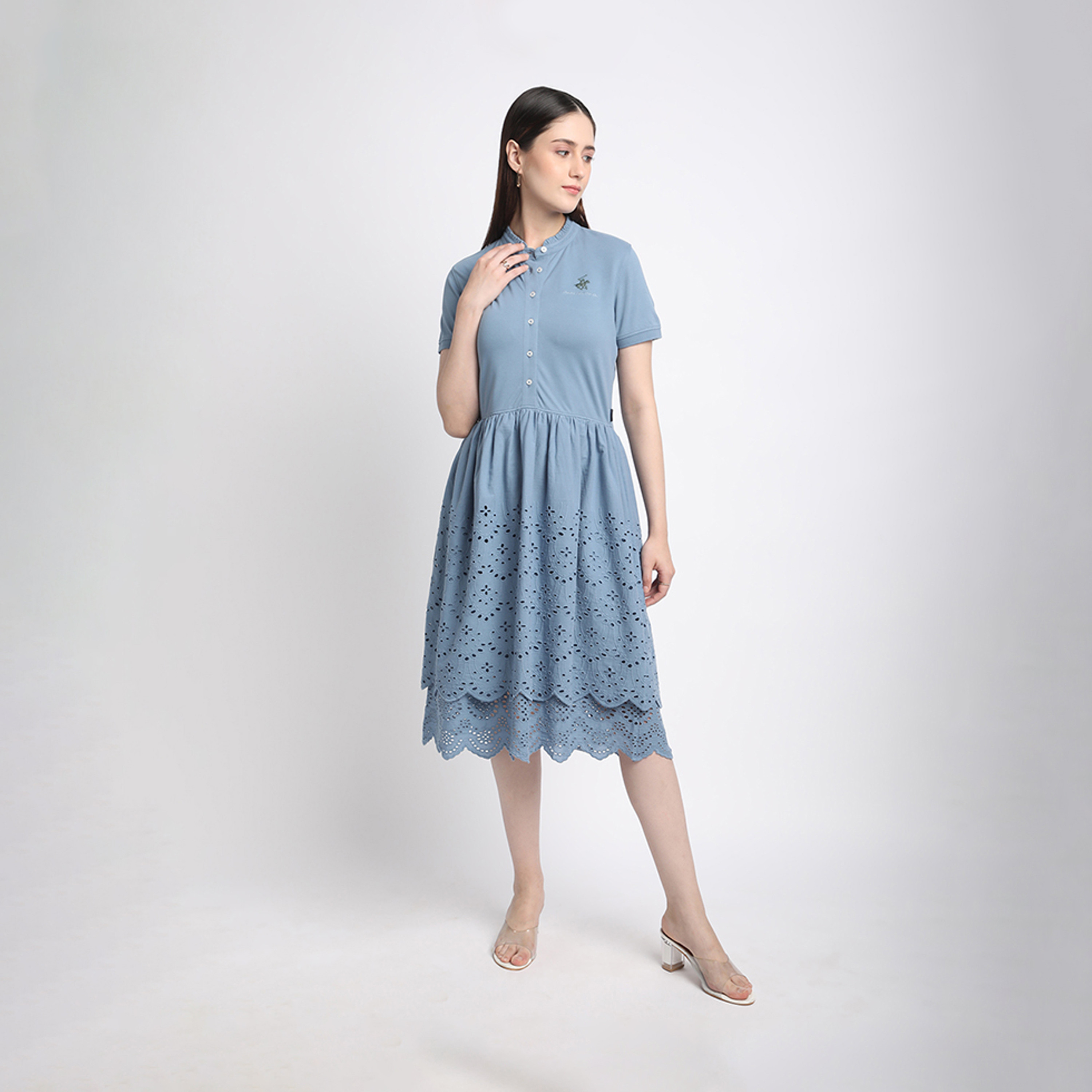 Beverly Hills Polo Club Schiffli Mandarin Collar Tiered Midi Dress-women-clothing-dresses-image-1