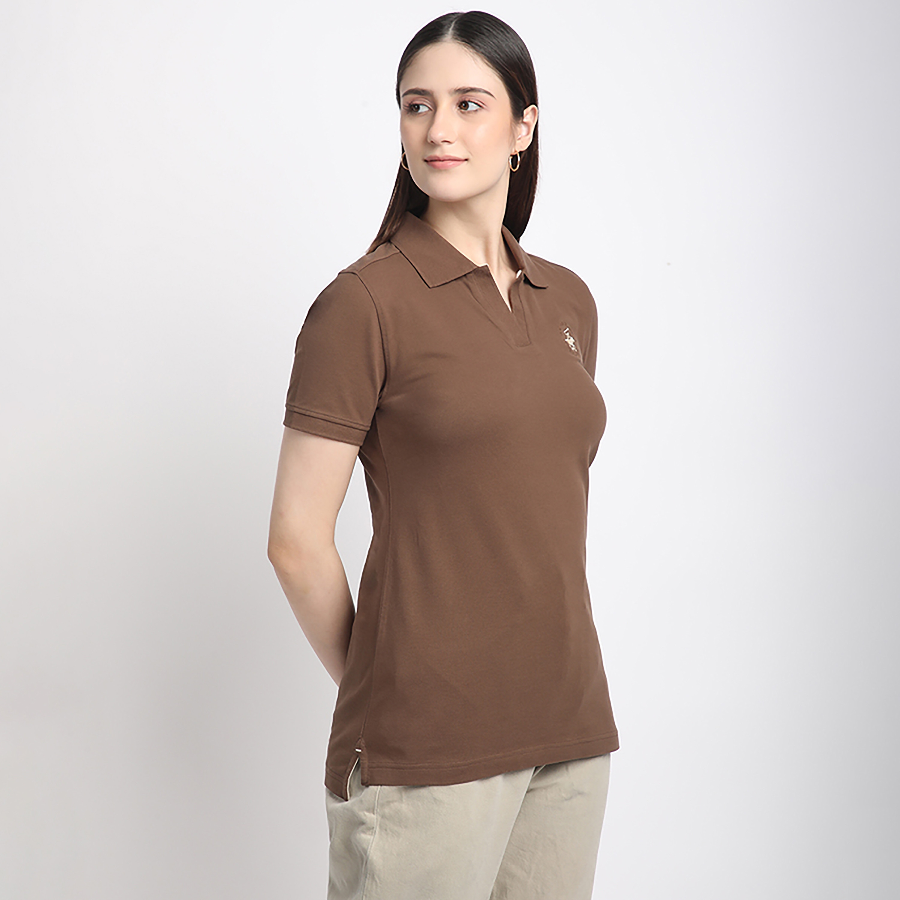 Beverly Hills Polo Club Plain Collared Short Sleeve Women's Polo T-Shirt-women-clothing-tshirts-image-3