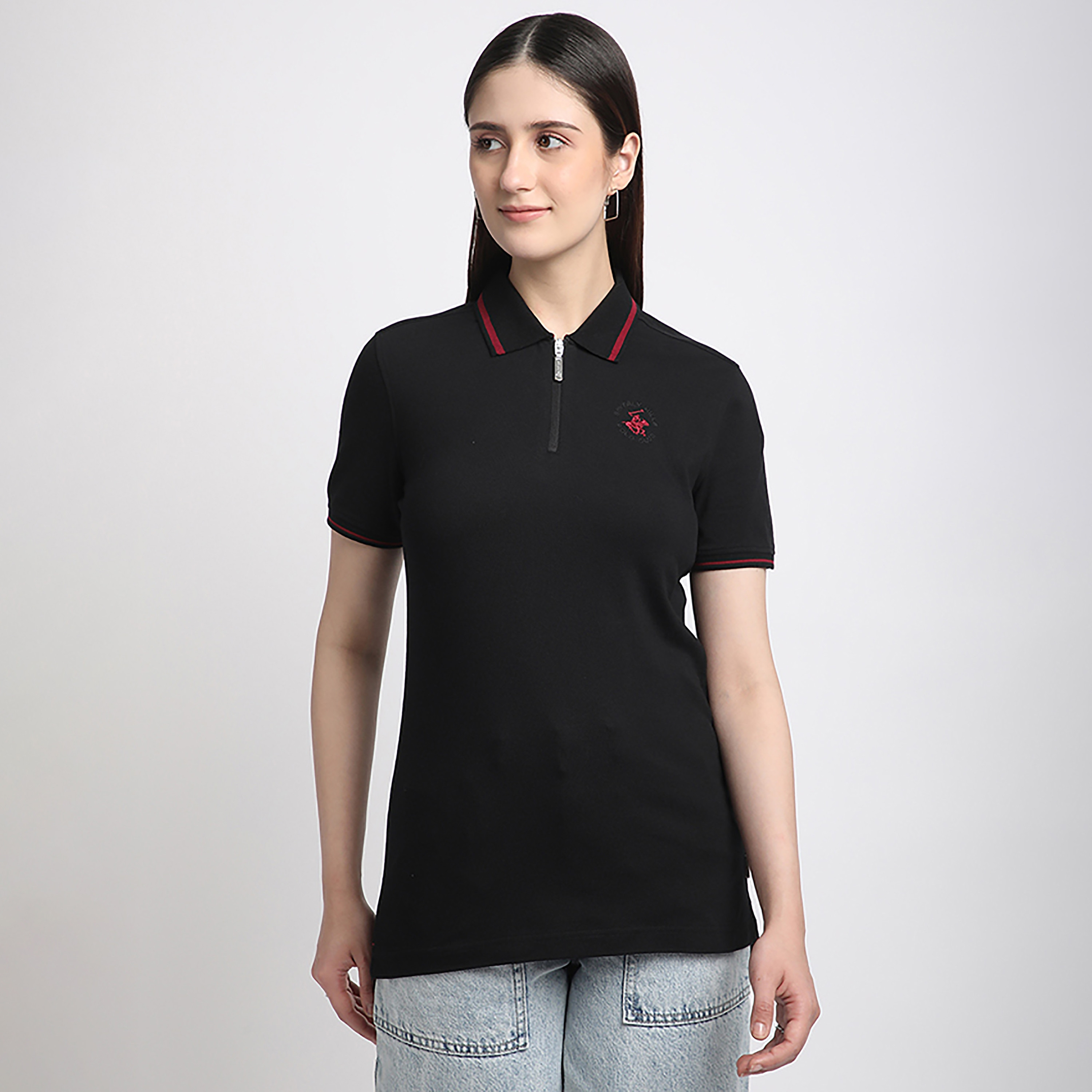 Beverly Hills Polo Club Plain Collared Short Sleeve Women's Polo T-Shirt-women-clothing-tshirts-image-1