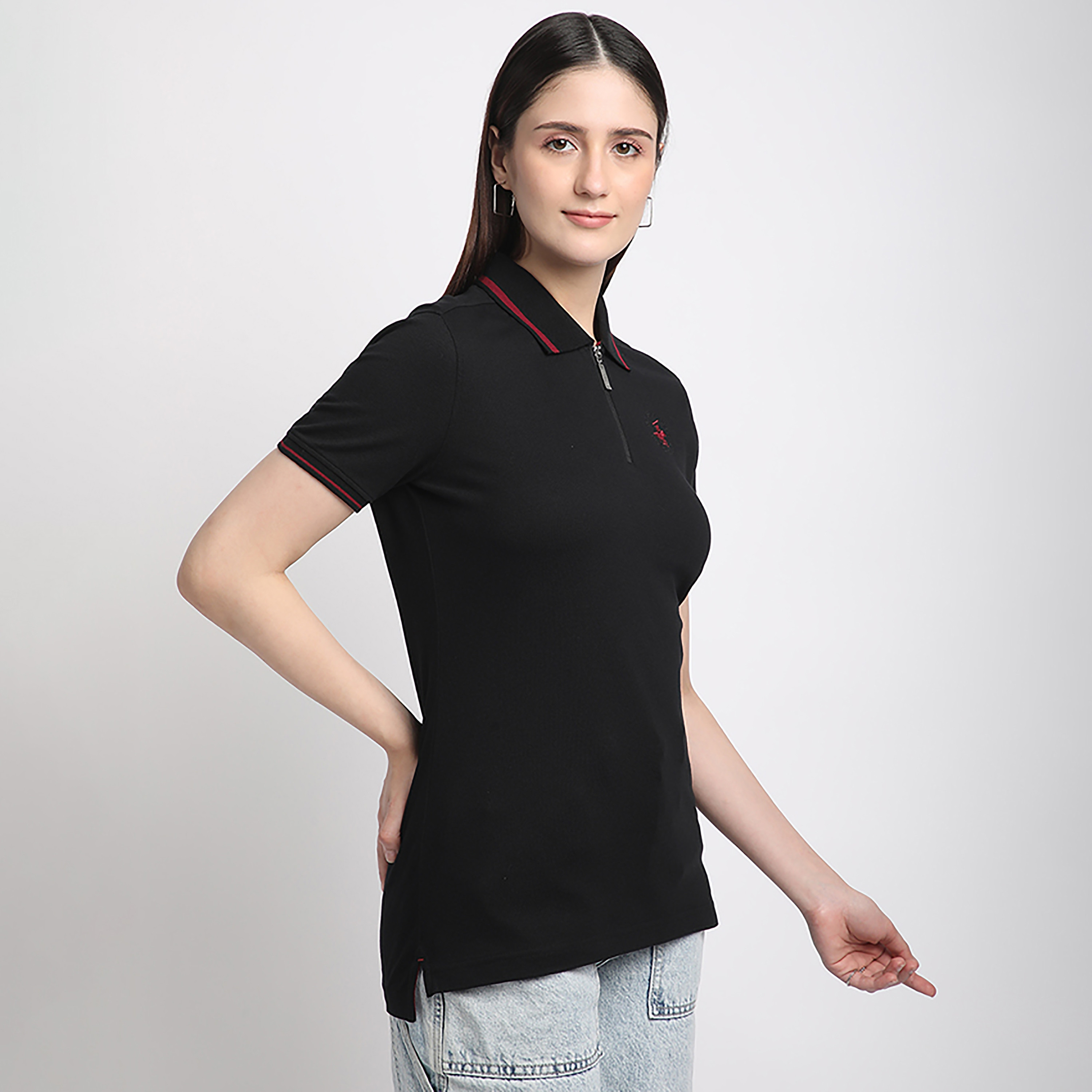 Beverly Hills Polo Club Plain Collared Short Sleeve Women's Polo T-Shirt-women-clothing-tshirts-image-3