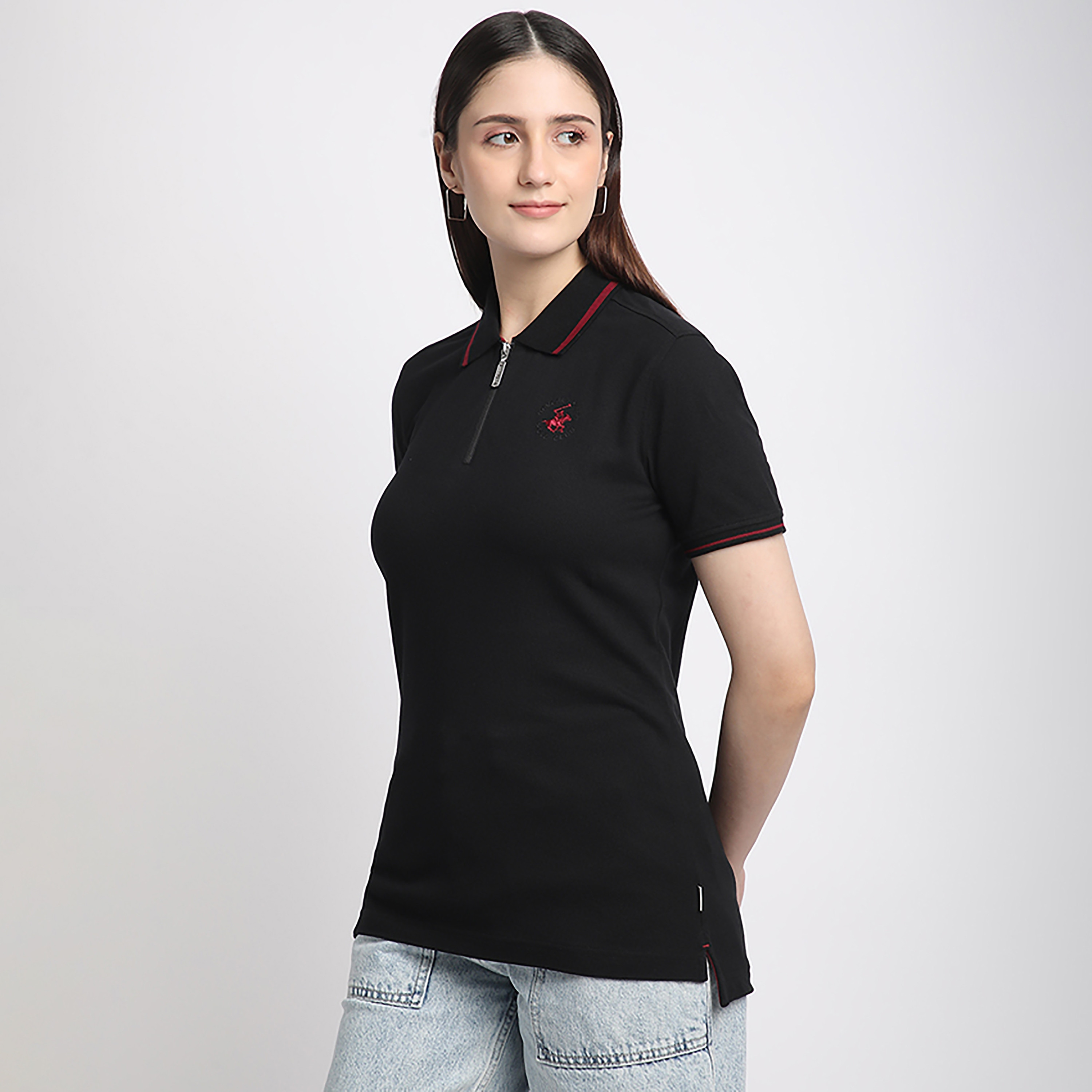 Beverly Hills Polo Club Plain Collared Short Sleeve Women's Polo T-Shirt-women-clothing-tshirts-image-4