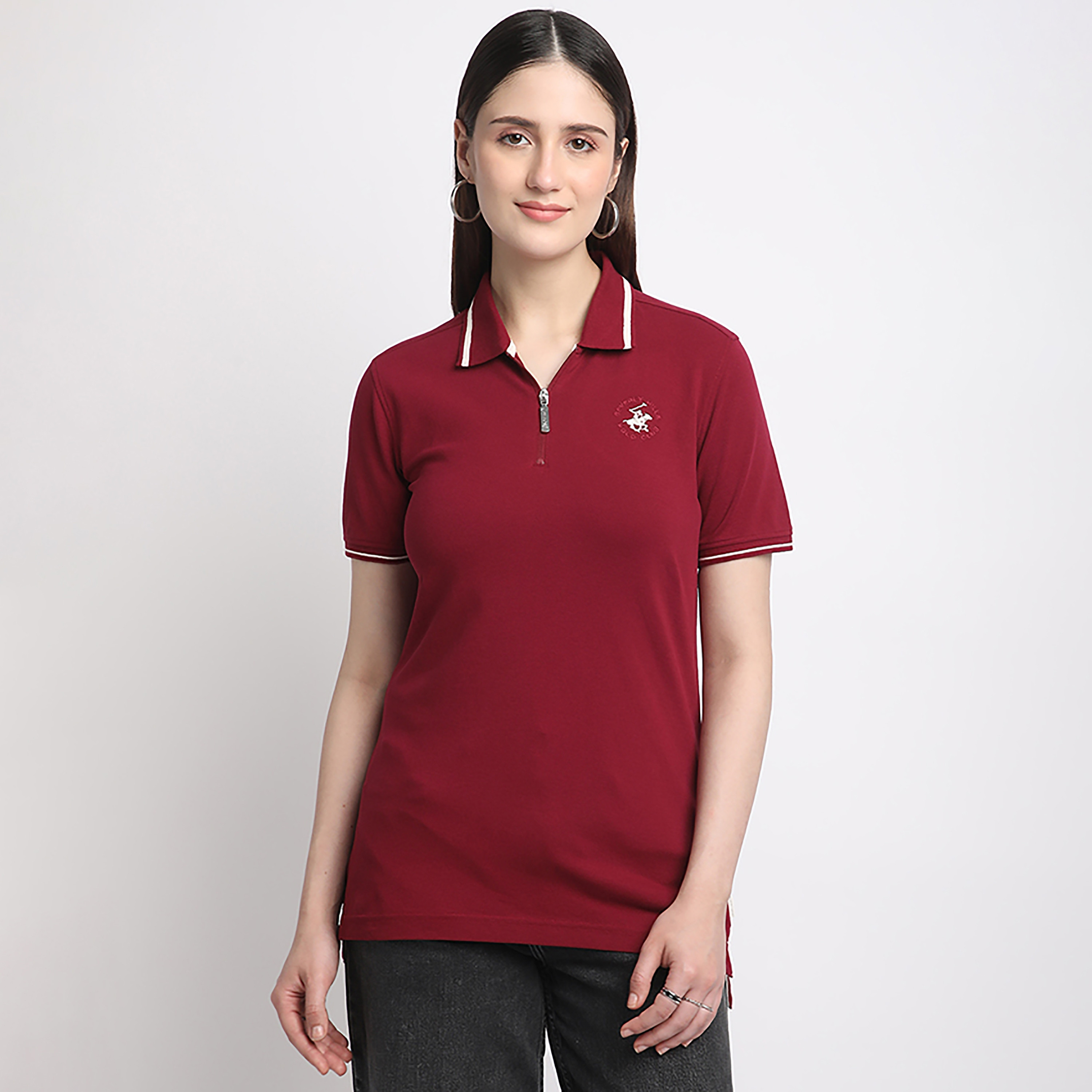 Beverly Hills Polo Club Plain Collared Short Sleeve Women's Polo T-Shirt-women-clothing-tshirts-image-5