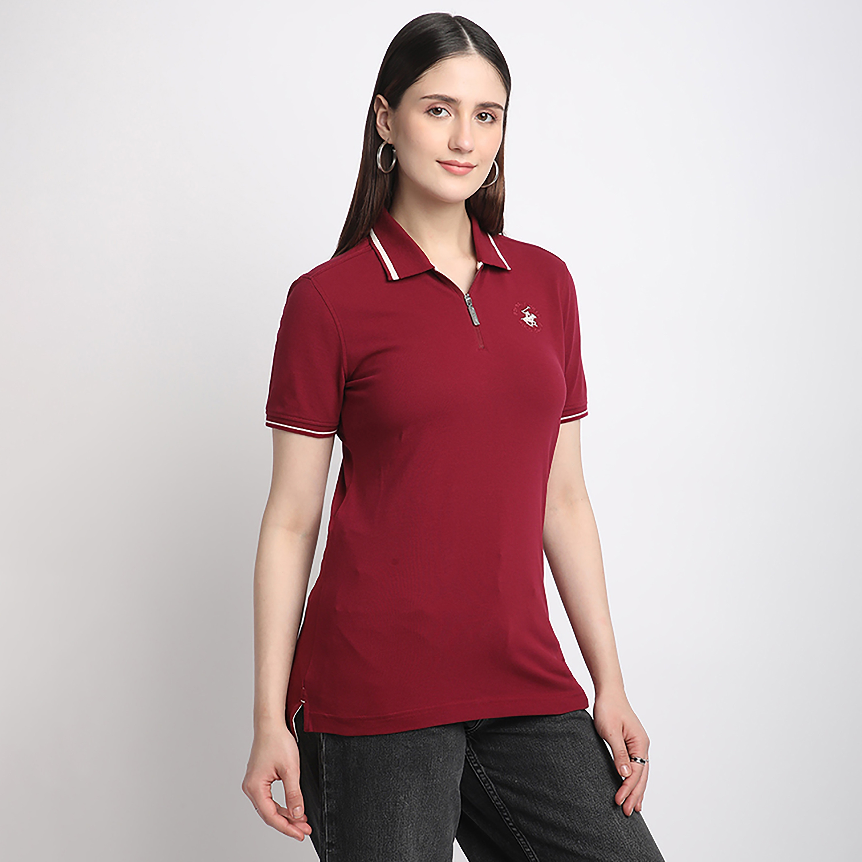 Beverly Hills Polo Club Plain Collared Short Sleeve Women's Polo T-Shirt-women-clothing-tshirts-image-7