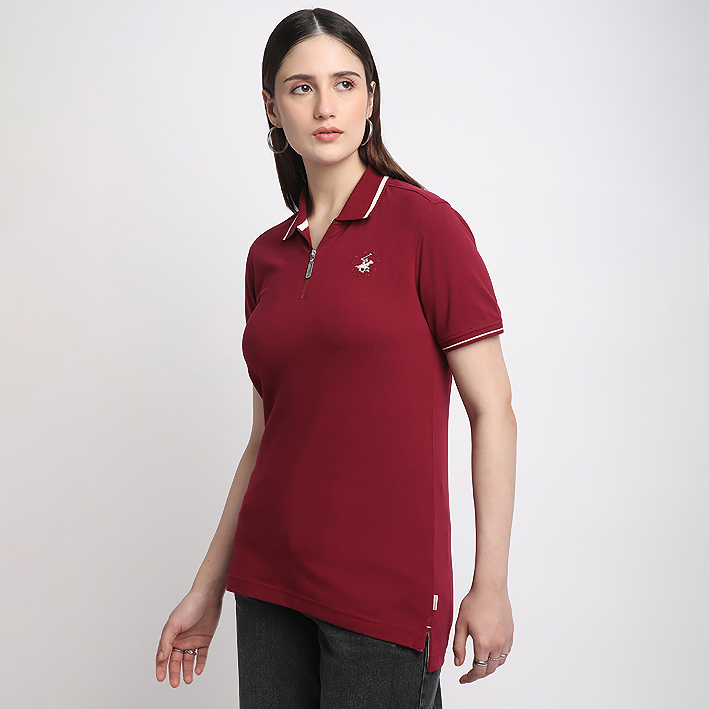 Beverly Hills Polo Club Plain Collared Short Sleeve Women's Polo T-Shirt-women-clothing-tshirts-image-8
