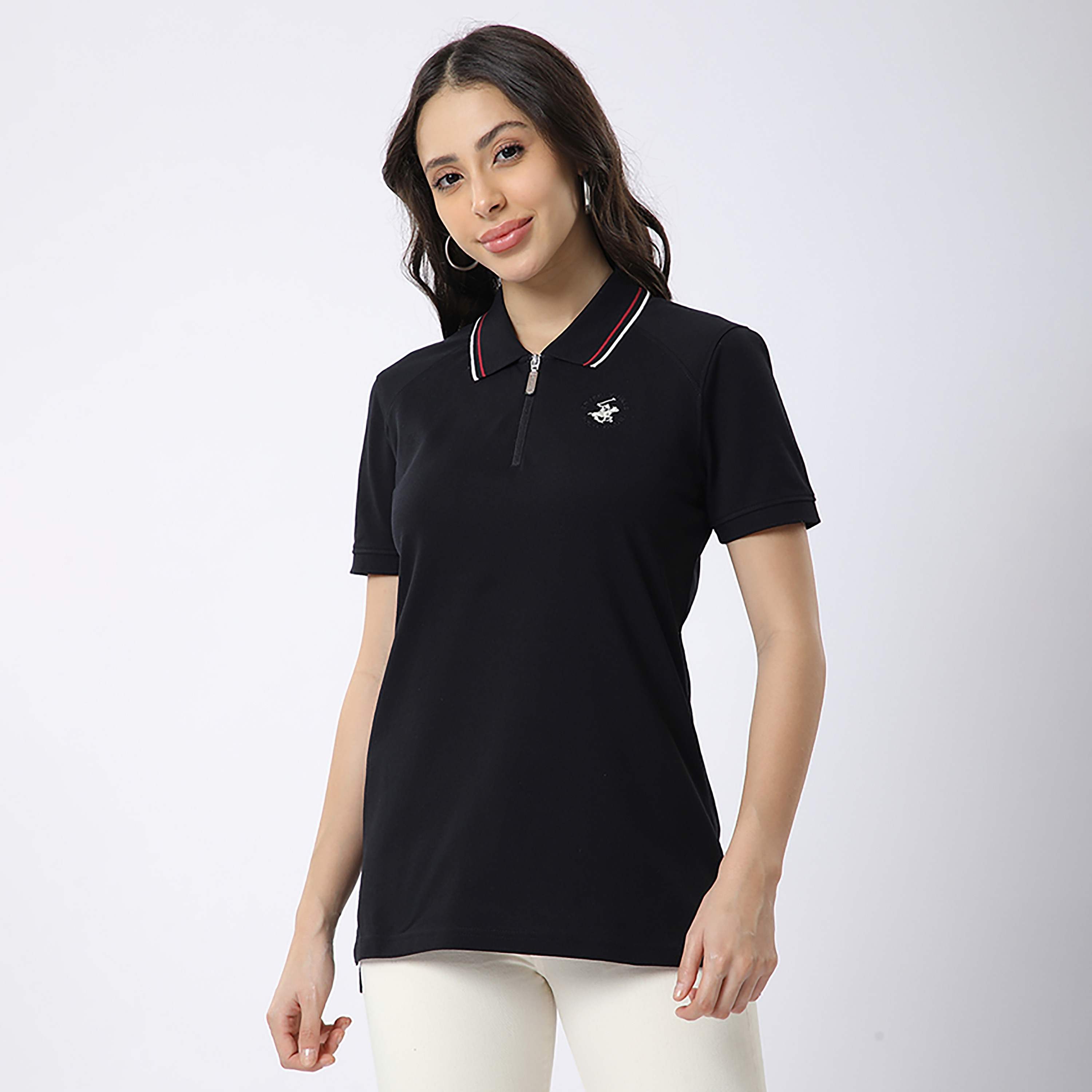 Beverly Hills Polo Club Plain Collared Short Sleeves Women's Polo T-Shirt-women-clothing-tshirts-image-1