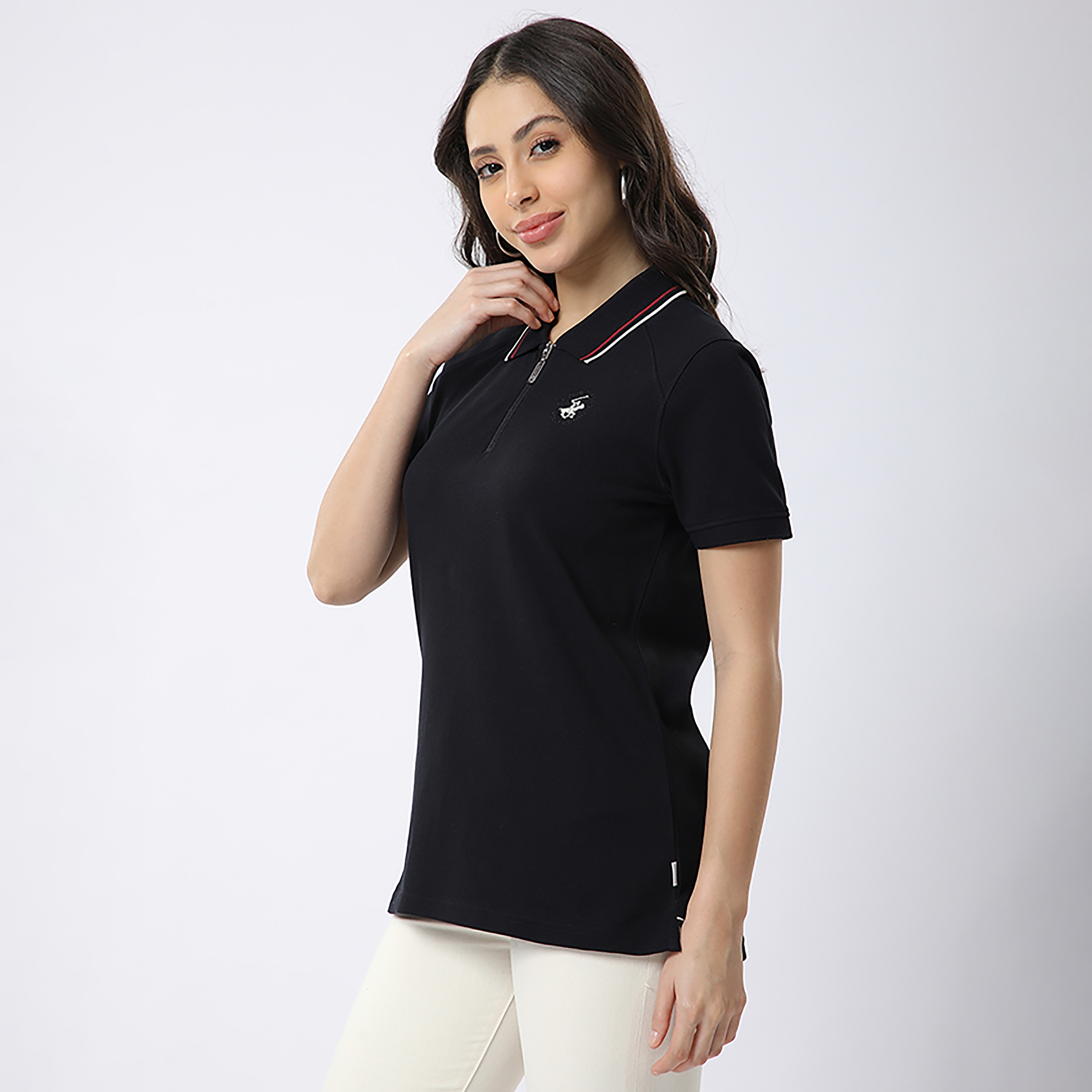 Beverly Hills Polo Club Plain Collared Short Sleeves Women's Polo T-Shirt-women-clothing-tshirts-image-2