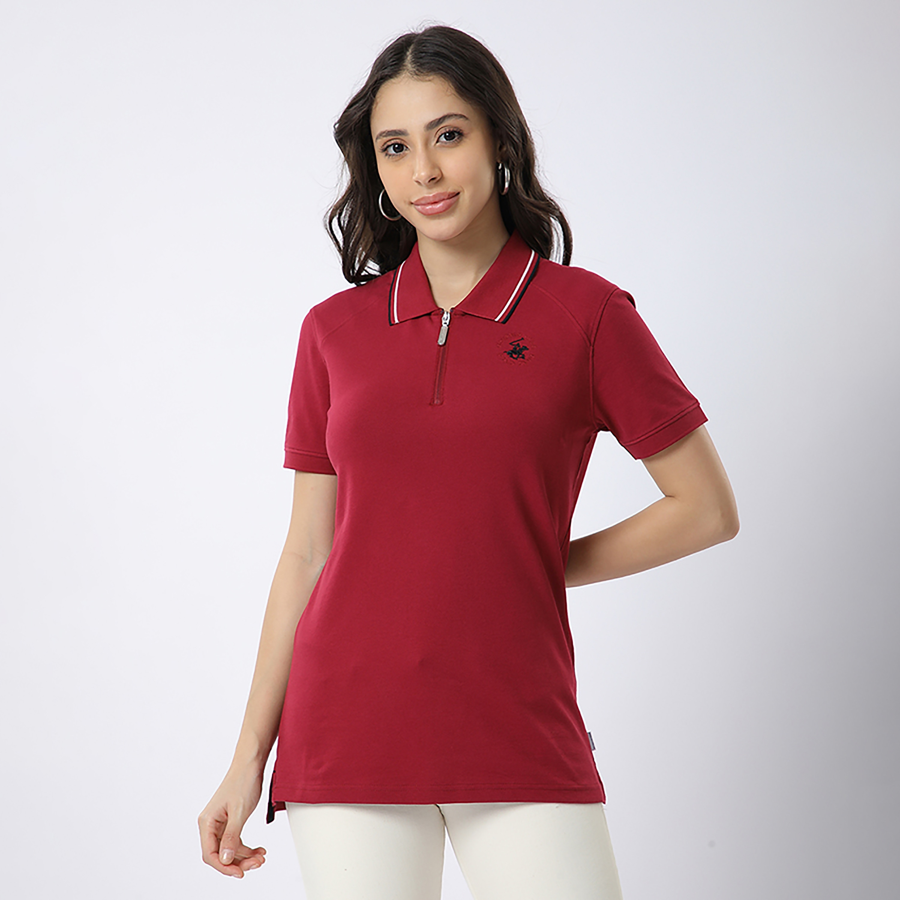 Beverly Hills Polo Club Plain Collared Short Sleeves Women's Polo T-Shirt-women-clothing-tshirts-image-5
