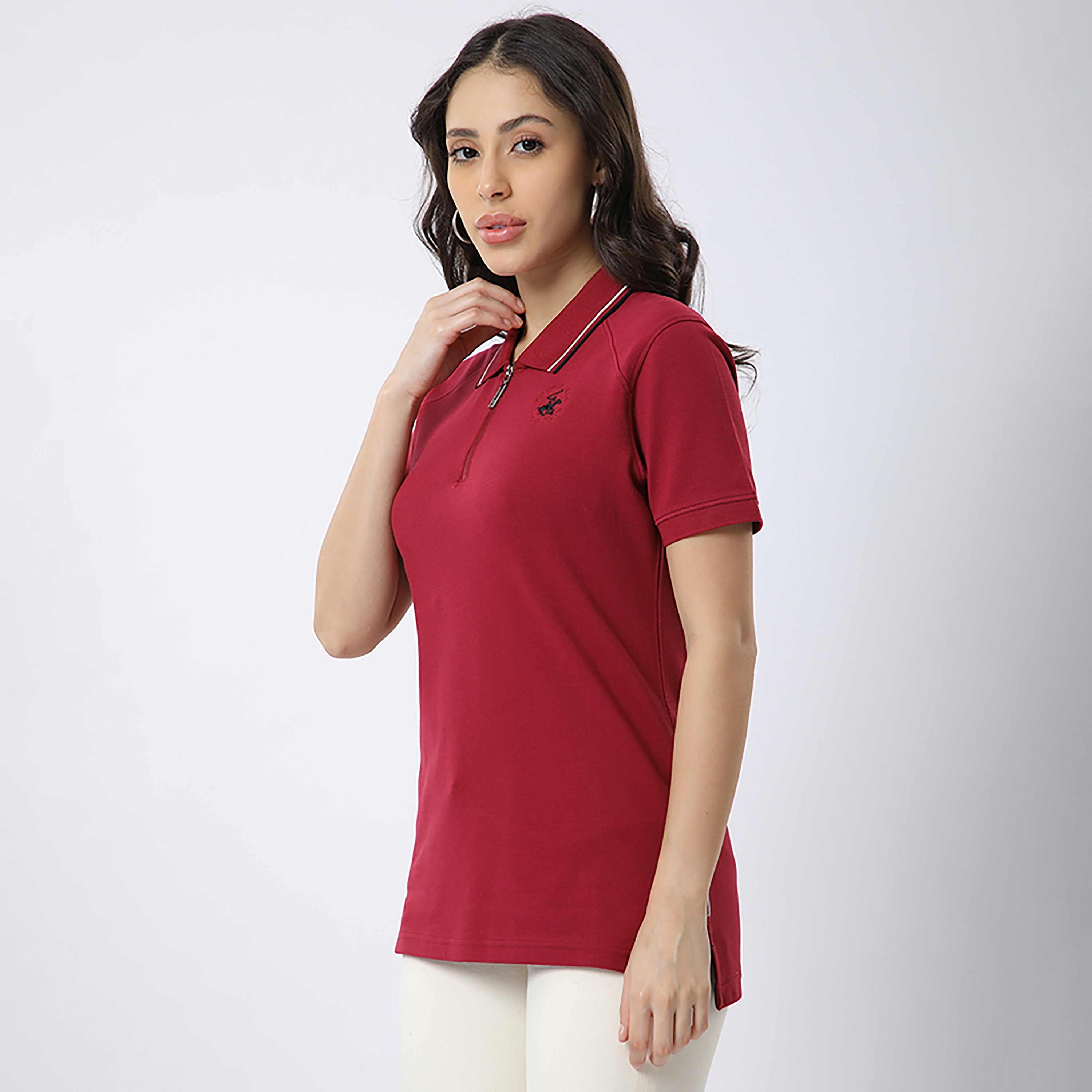 Beverly Hills Polo Club Plain Collared Short Sleeves Women's Polo T-Shirt-women-clothing-tshirts-image-6