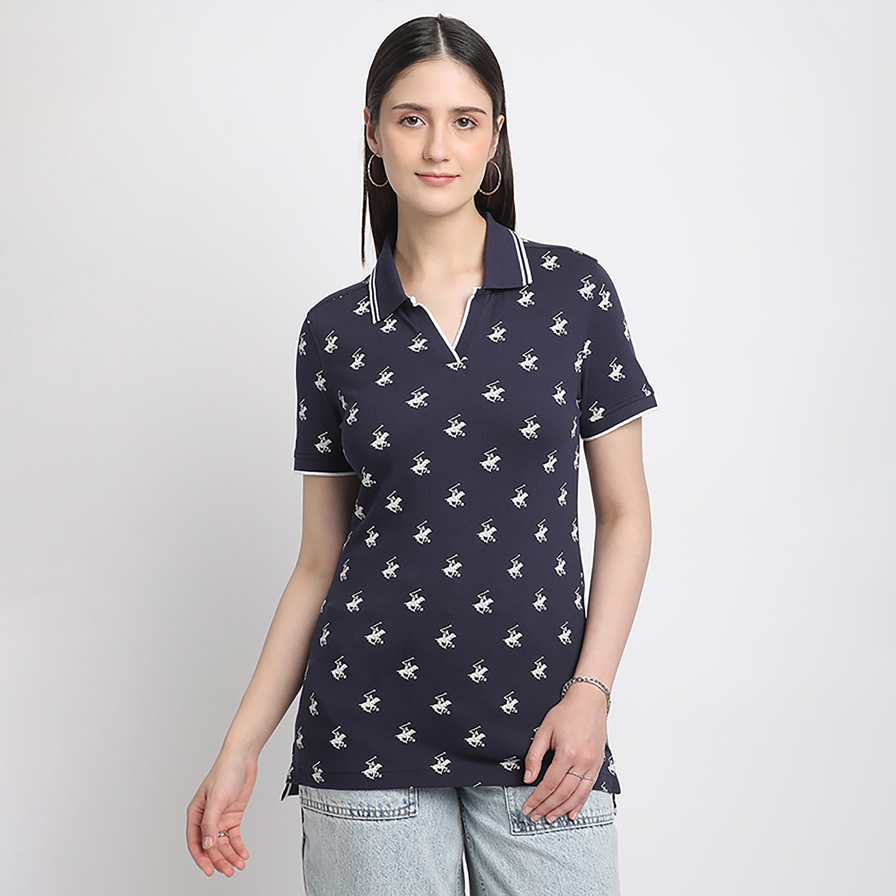 تي شيرت بولو نسائي بيفرلي هيلز بولو كلوب بشعار العلامة التجارية وأكمام قصيرة-women-clothing-tshirts-image-1