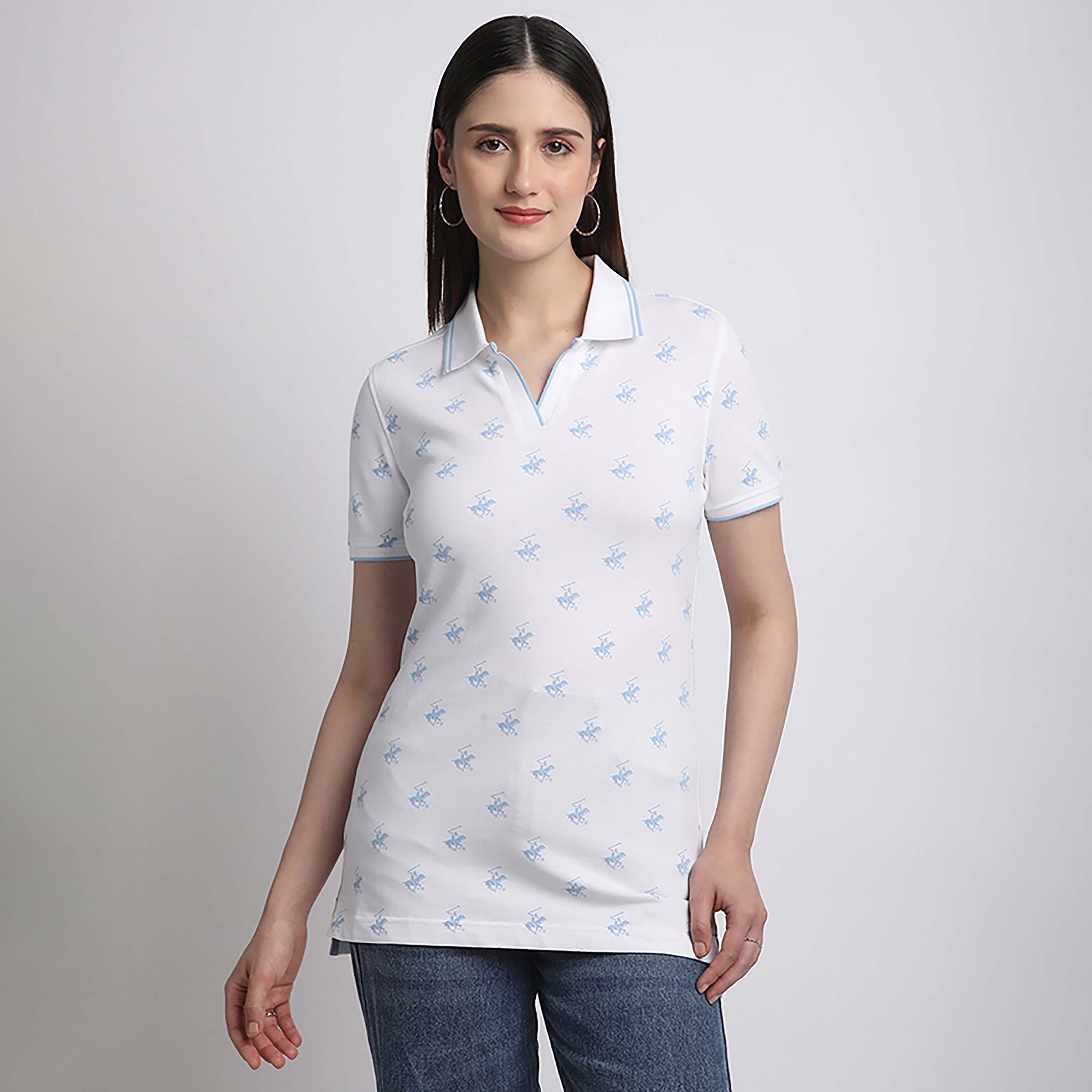 تي شيرت بولو نسائي بيفرلي هيلز بولو كلوب بشعار العلامة التجارية وأكمام قصيرة-women-clothing-tshirts-image-5