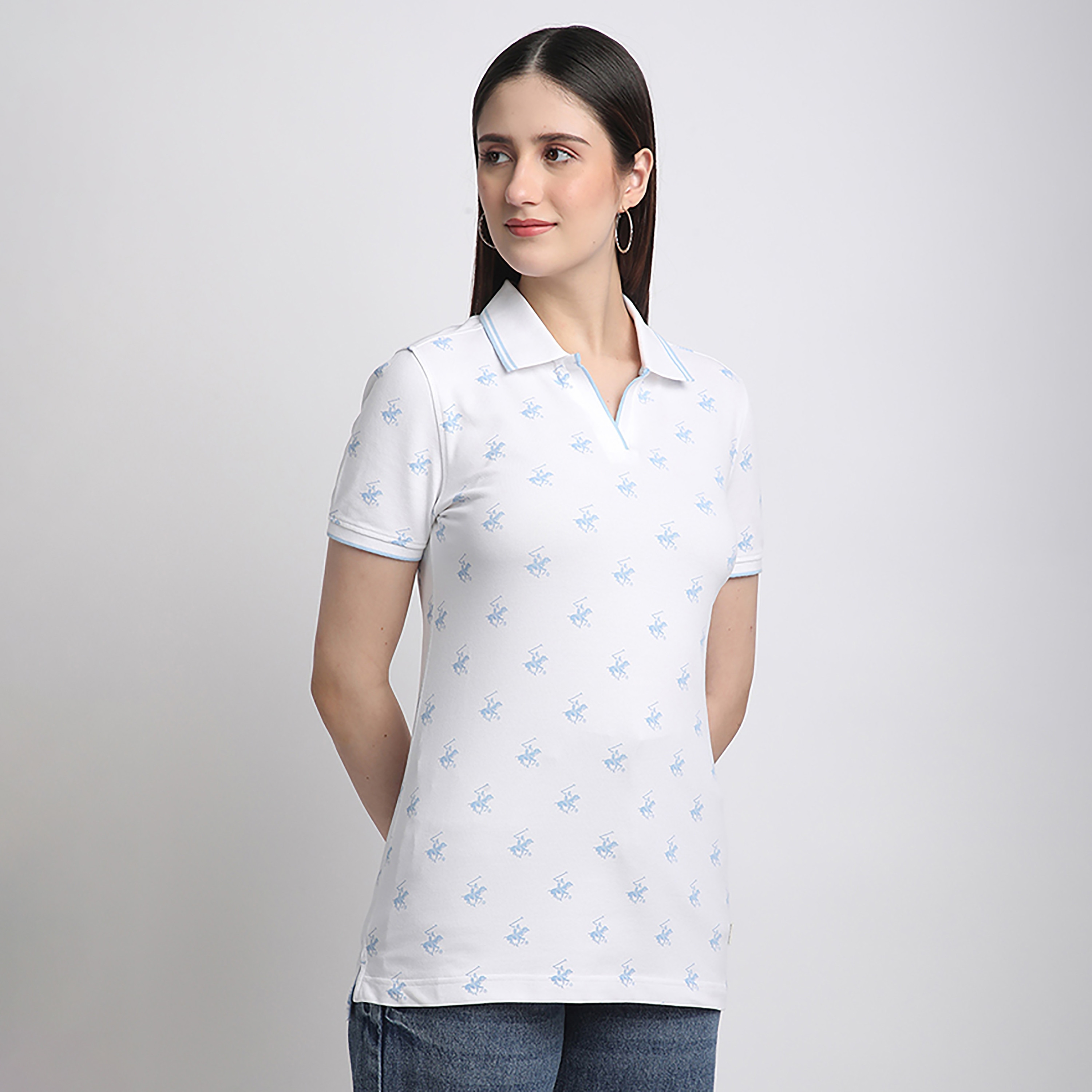 تي شيرت بولو نسائي بيفرلي هيلز بولو كلوب بشعار العلامة التجارية وأكمام قصيرة-women-clothing-tshirts-image-7