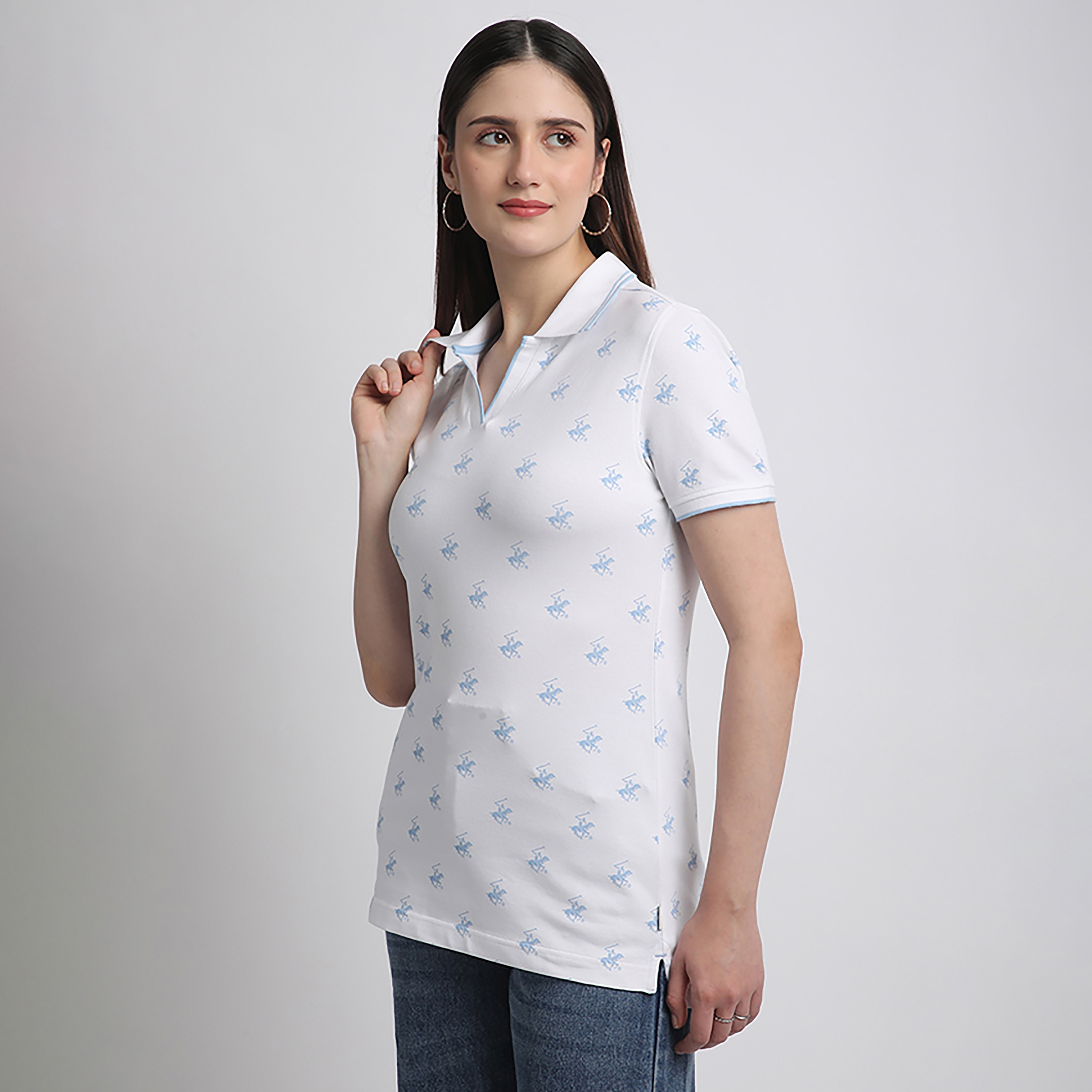 تي شيرت بولو نسائي بيفرلي هيلز بولو كلوب بشعار العلامة التجارية وأكمام قصيرة-women-clothing-tshirts-image-8