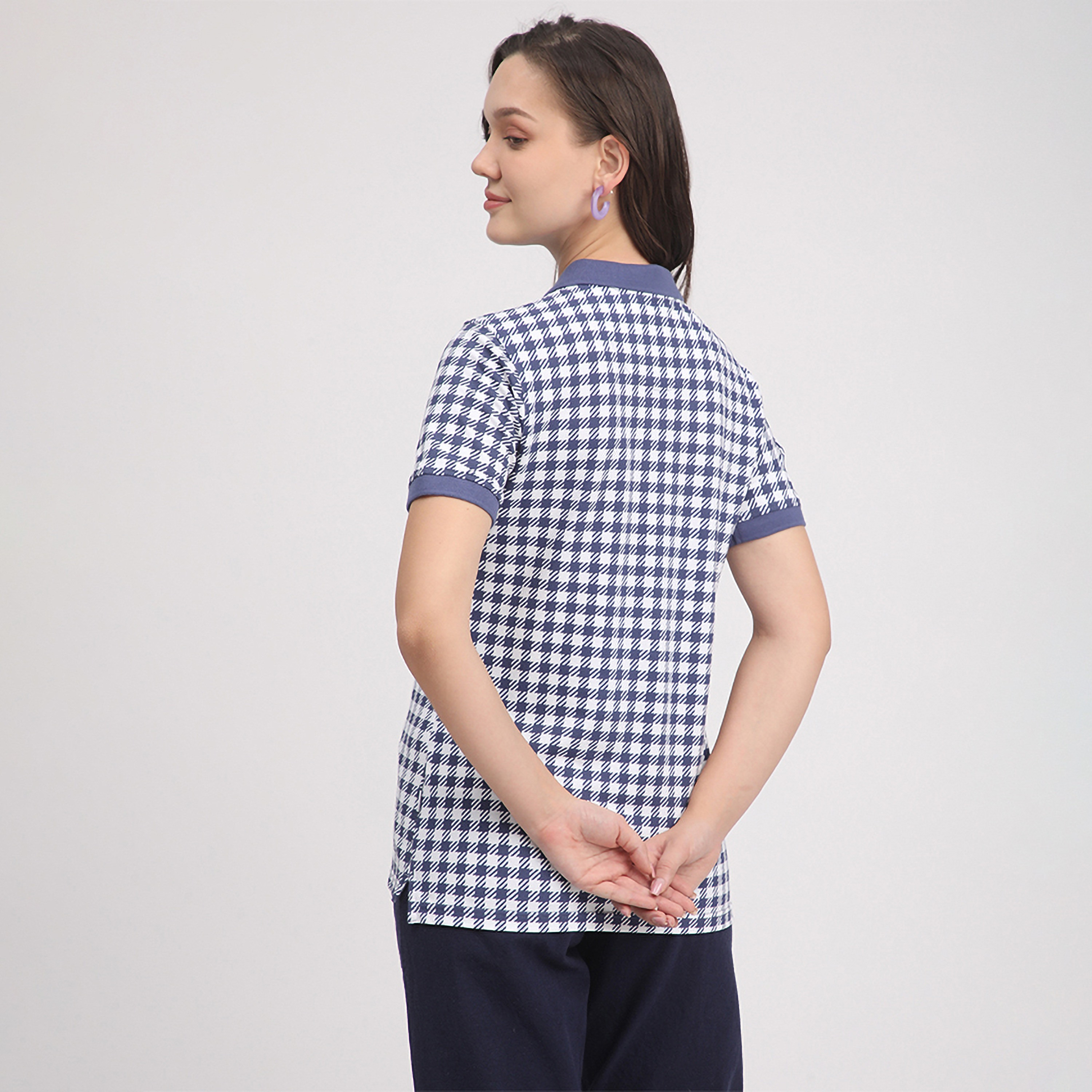 تي شيرت بولو نسائي بأكمام قصيرة وياقة منقوشة من بيفرلي هيلز بولو كلوب-women-clothing-tshirts-image-4