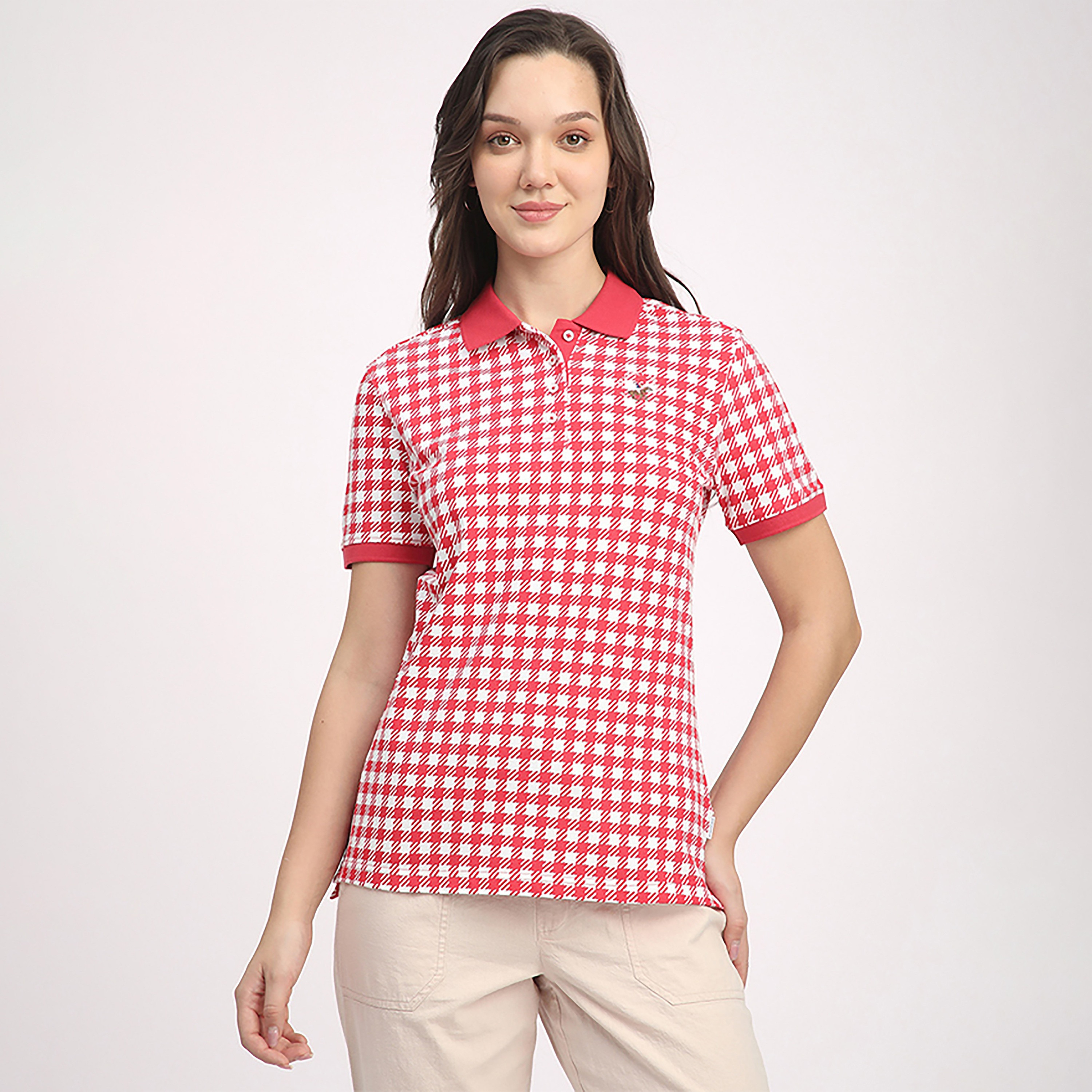 تي شيرت بولو نسائي بأكمام قصيرة وياقة منقوشة من بيفرلي هيلز بولو كلوب-women-clothing-tshirts-image-5