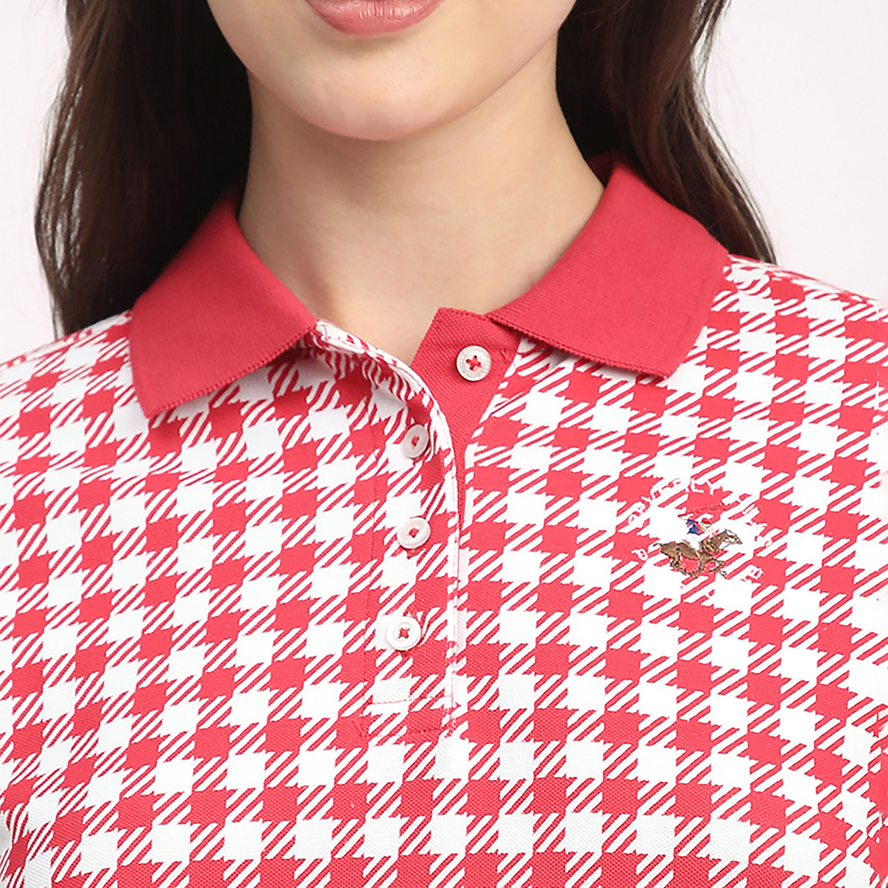 تي شيرت بولو نسائي بأكمام قصيرة وياقة منقوشة من بيفرلي هيلز بولو كلوب-women-clothing-tshirts-image-6