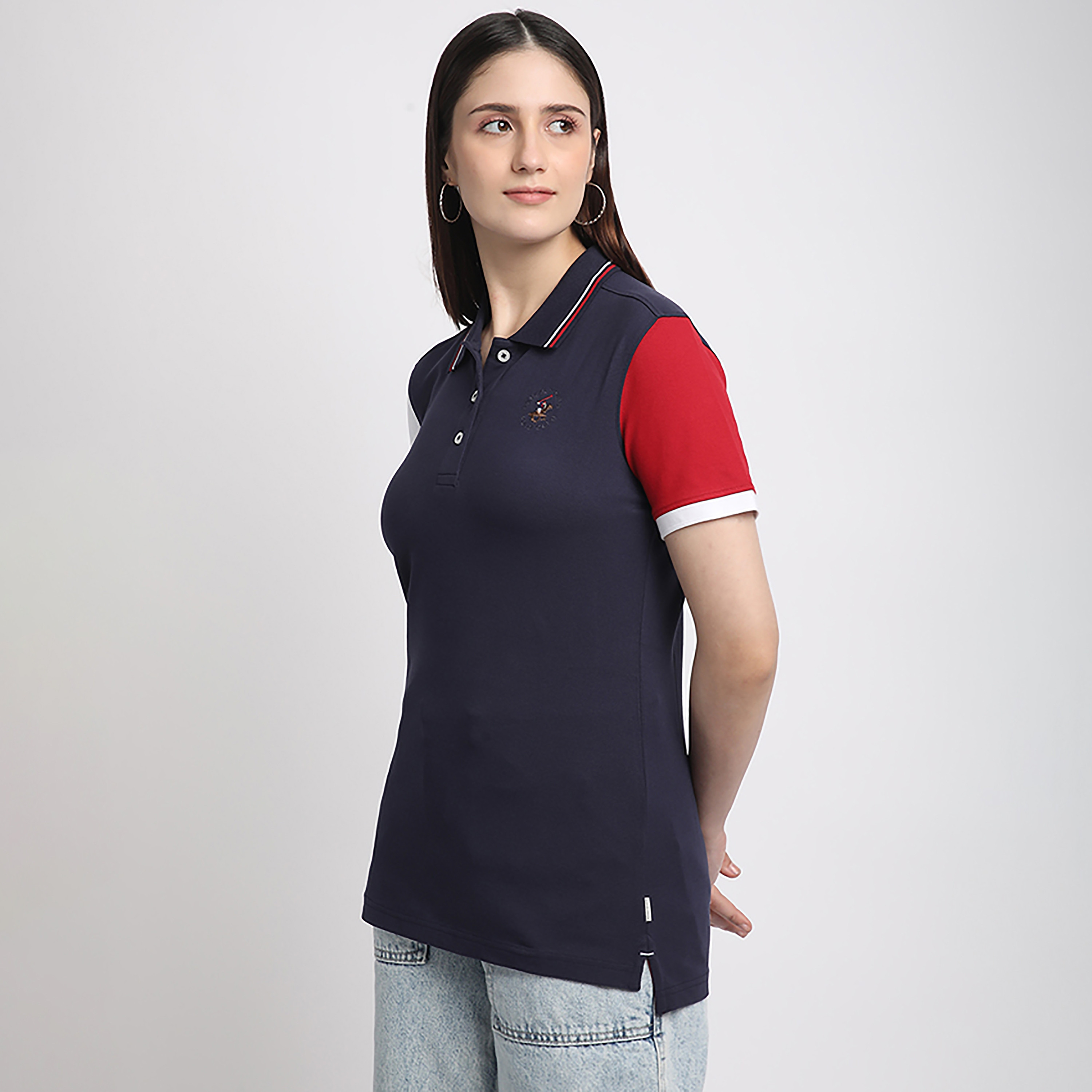 Beverly Hills Polo Club Color Block Collared Short Sleeve Women's Polo T-Shirt-women-clothing-tshirts-image-4