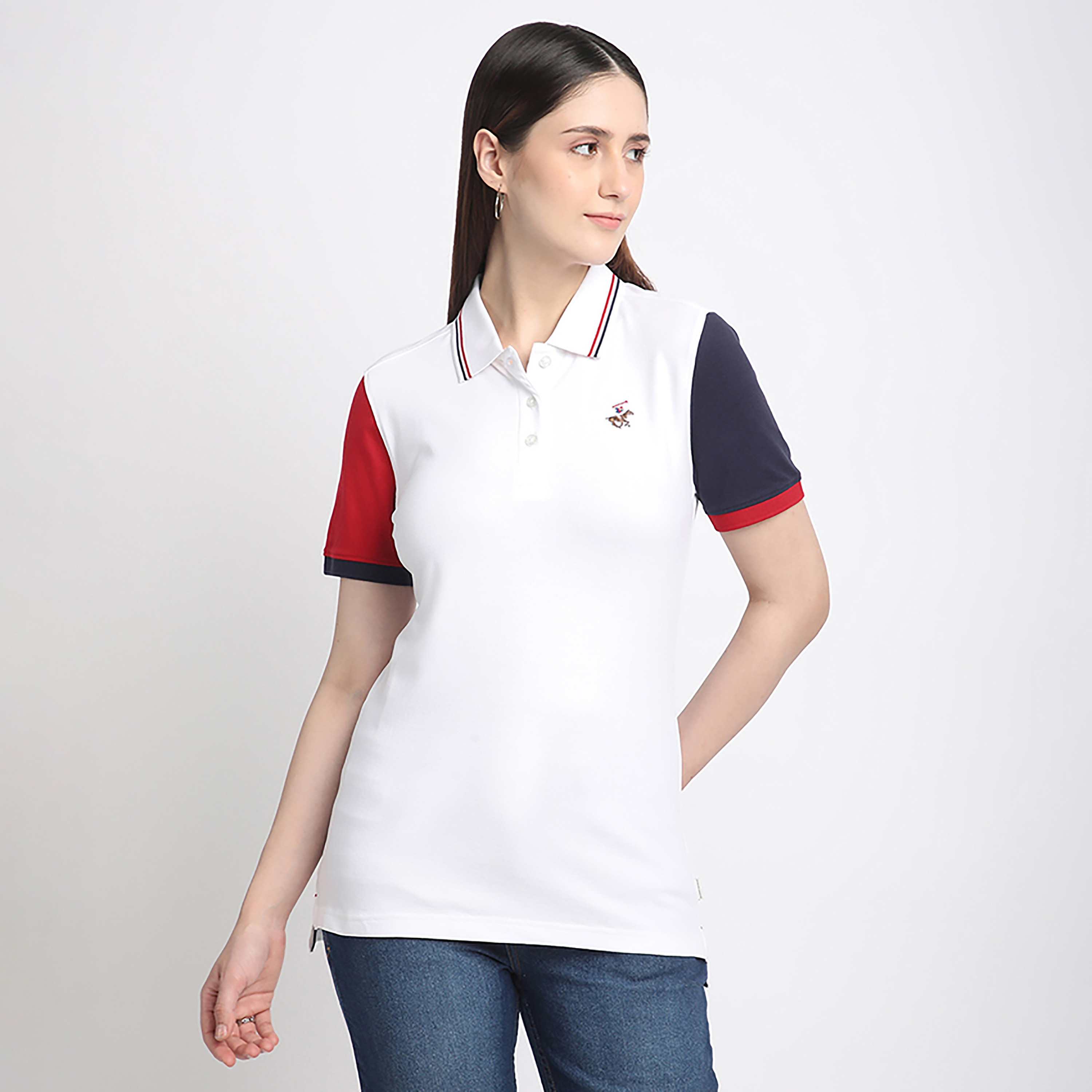 Beverly Hills Polo Club Color Block Collared Short Sleeve Women's Polo T-Shirt-women-clothing-tshirts-image-5
