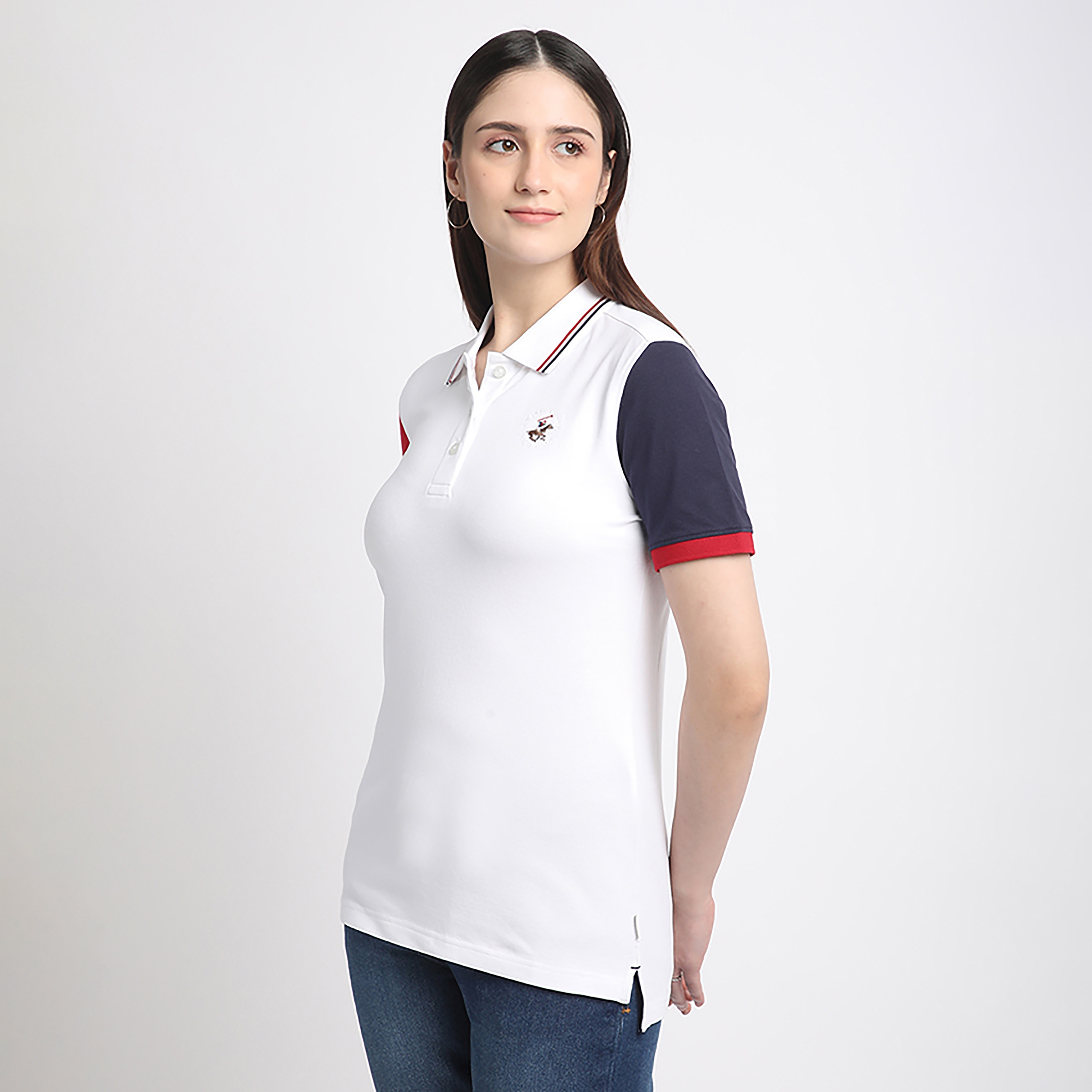 Beverly Hills Polo Club Color Block Collared Short Sleeve Women's Polo T-Shirt-women-clothing-tshirts-image-8