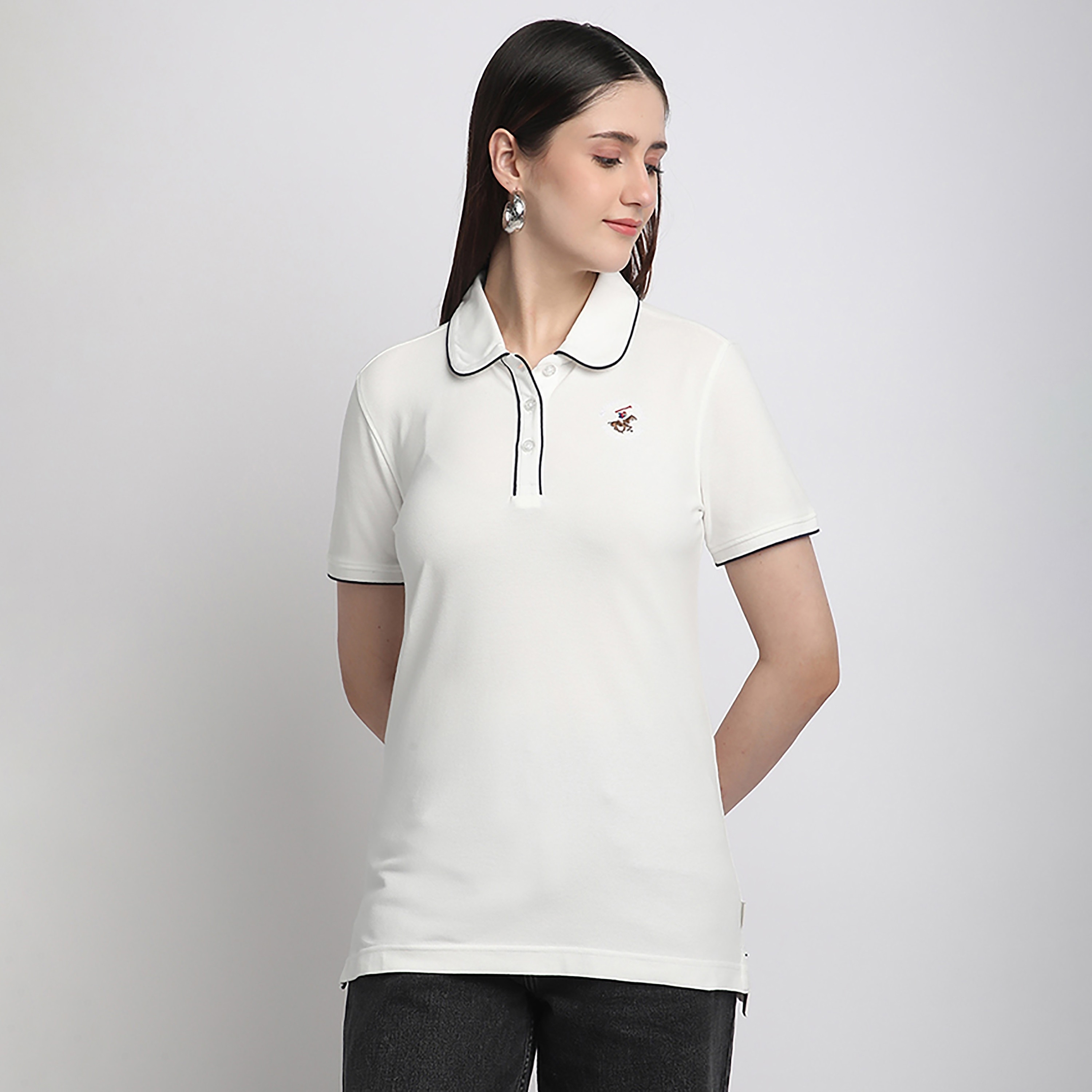 تي شيرت بولو نسائي سادة بياقة وأكمام قصيرة من بيفرلي هيلز بولو كلوب-women-clothing-tshirts-image-1