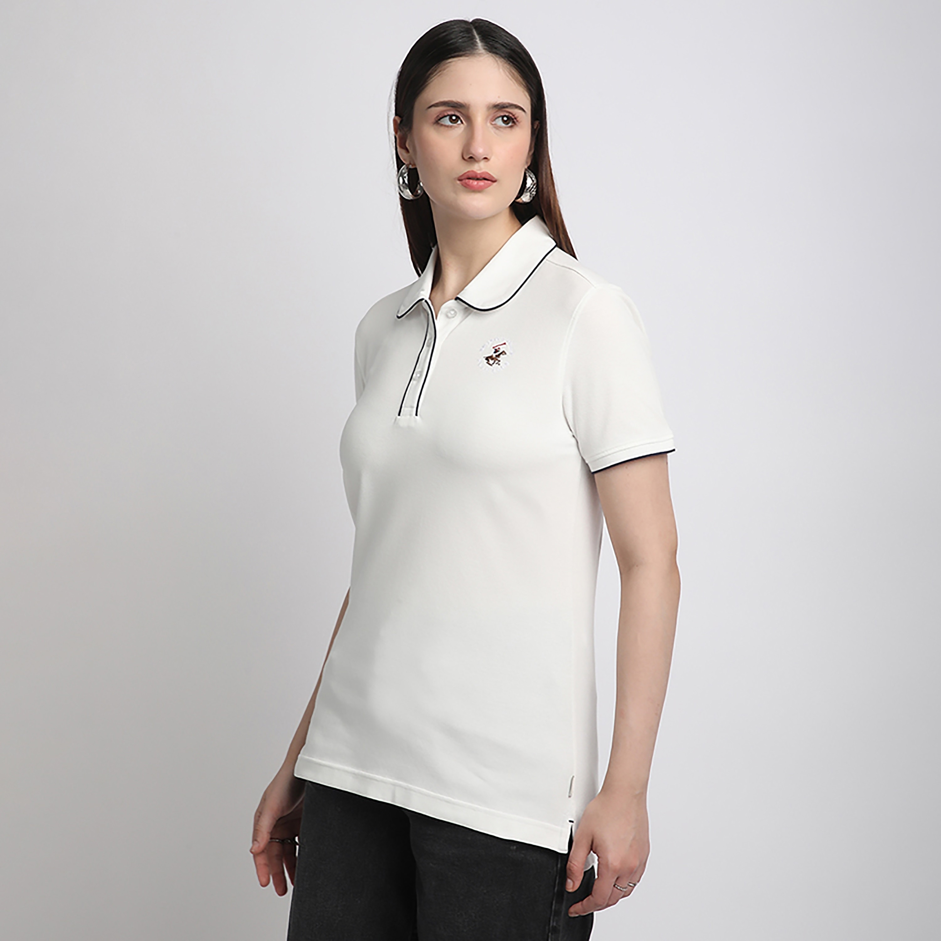 تي شيرت بولو نسائي سادة بياقة وأكمام قصيرة من بيفرلي هيلز بولو كلوب-women-clothing-tshirts-image-2