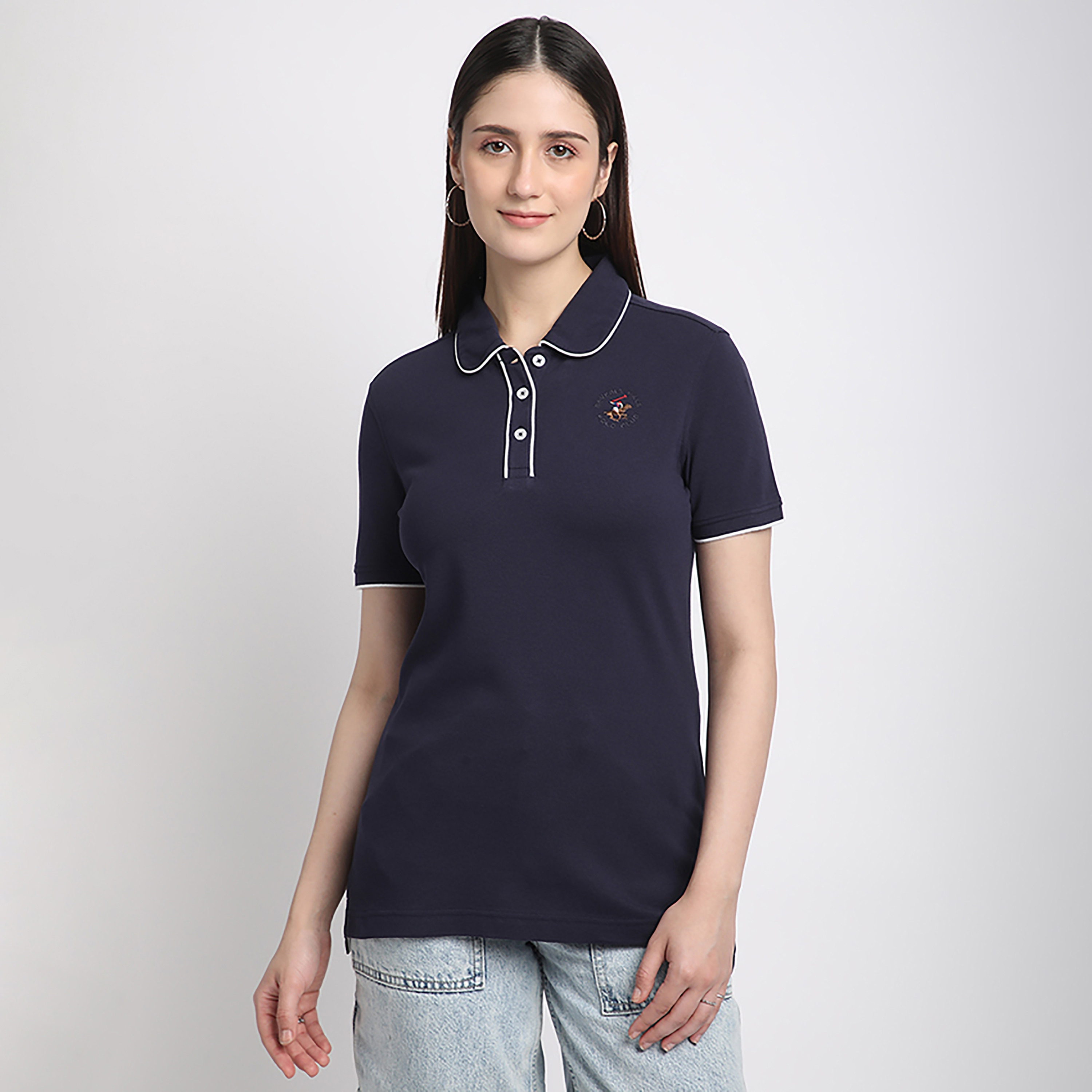 Beverly Hills Polo Club Plain Collared Short Sleeve Women's Polo T-Shirt-women-clothing-tshirts-image-1