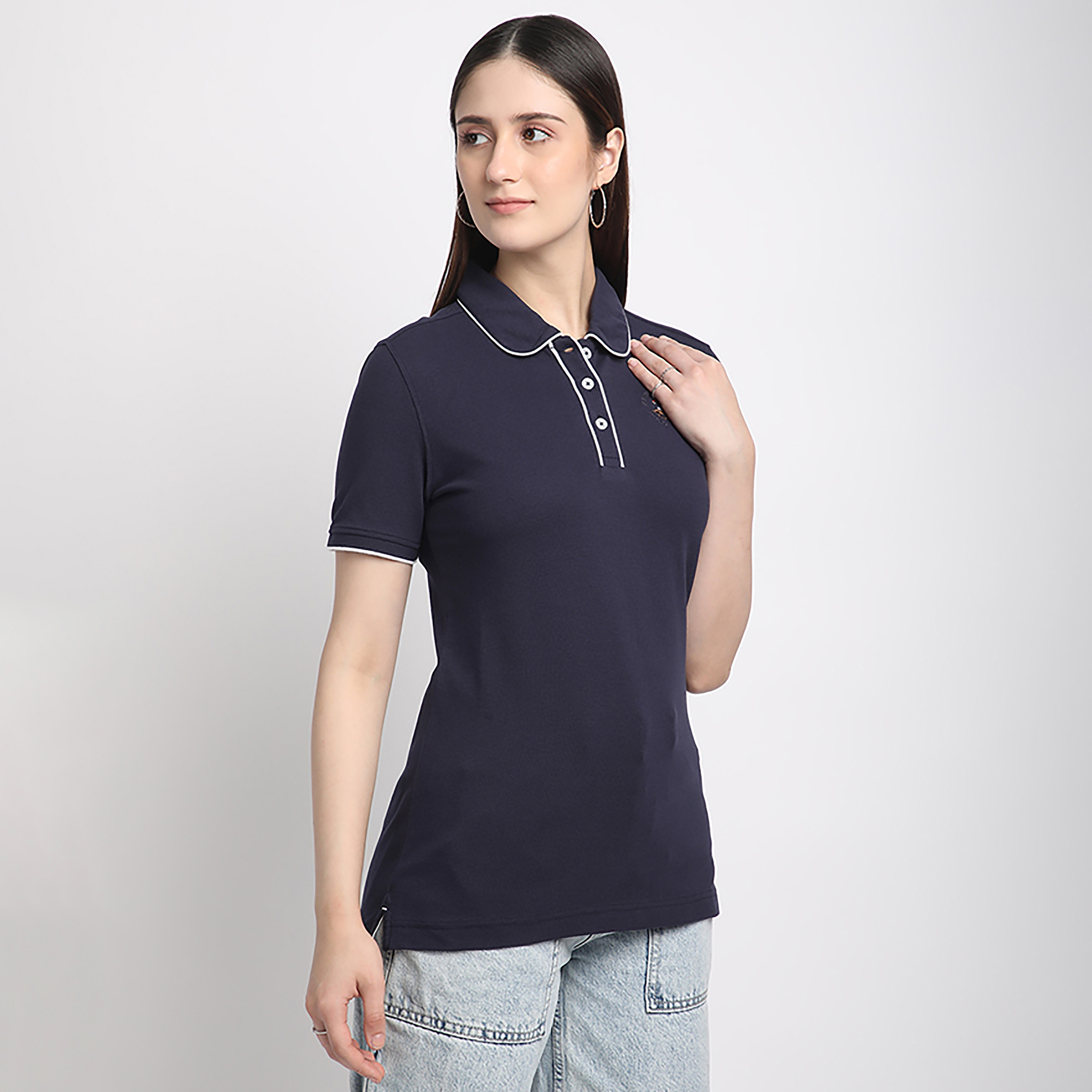Beverly Hills Polo Club Plain Collared Short Sleeve Women's Polo T-Shirt-women-clothing-tshirts-image-3
