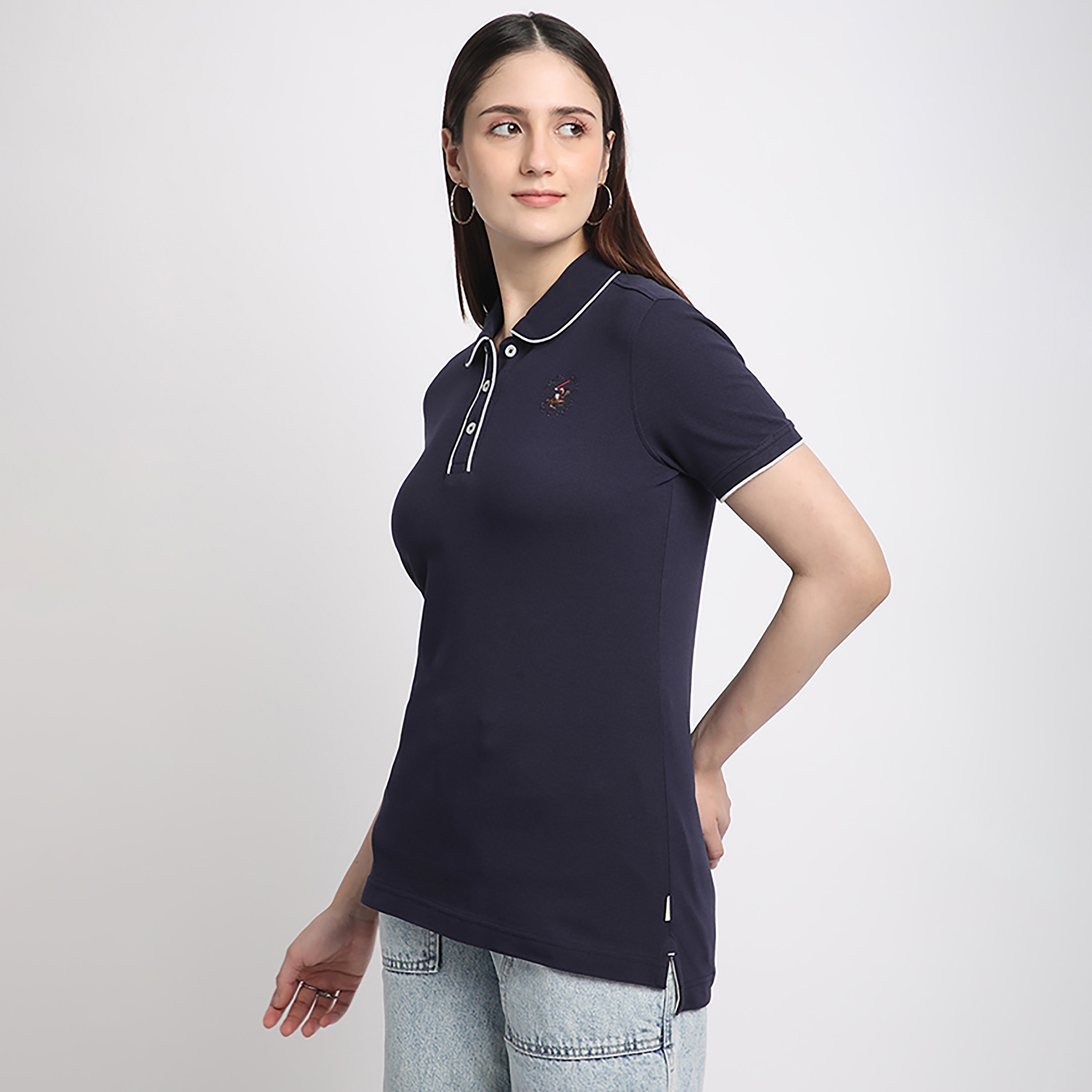 Beverly Hills Polo Club Plain Collared Short Sleeve Women's Polo T-Shirt-women-clothing-tshirts-image-4