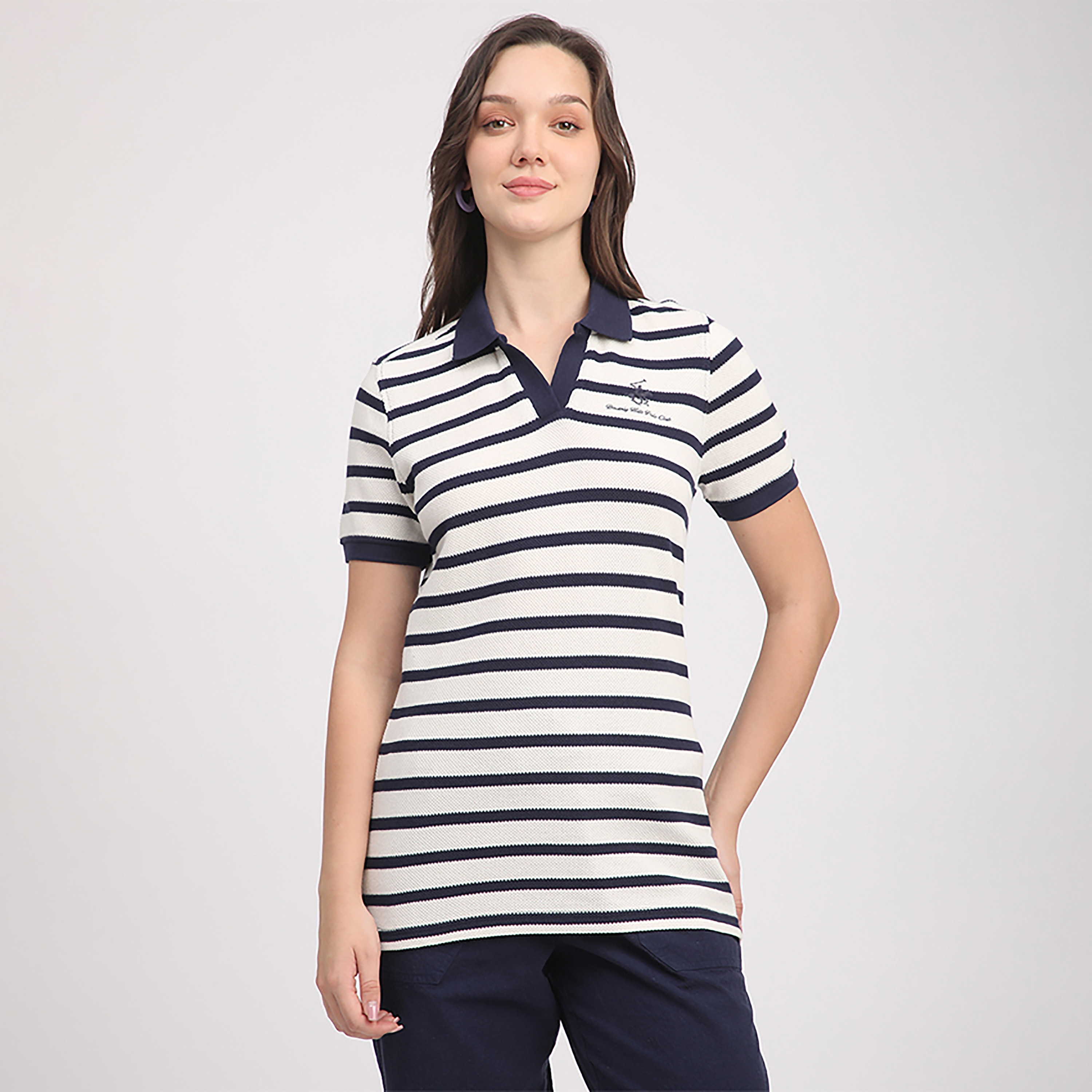 تي شيرت بولو بأكمام قصيرة بنقشة خطوط للرجال من بيفرلي هيلز بولو كلوب-women-clothing-tshirts-image-6