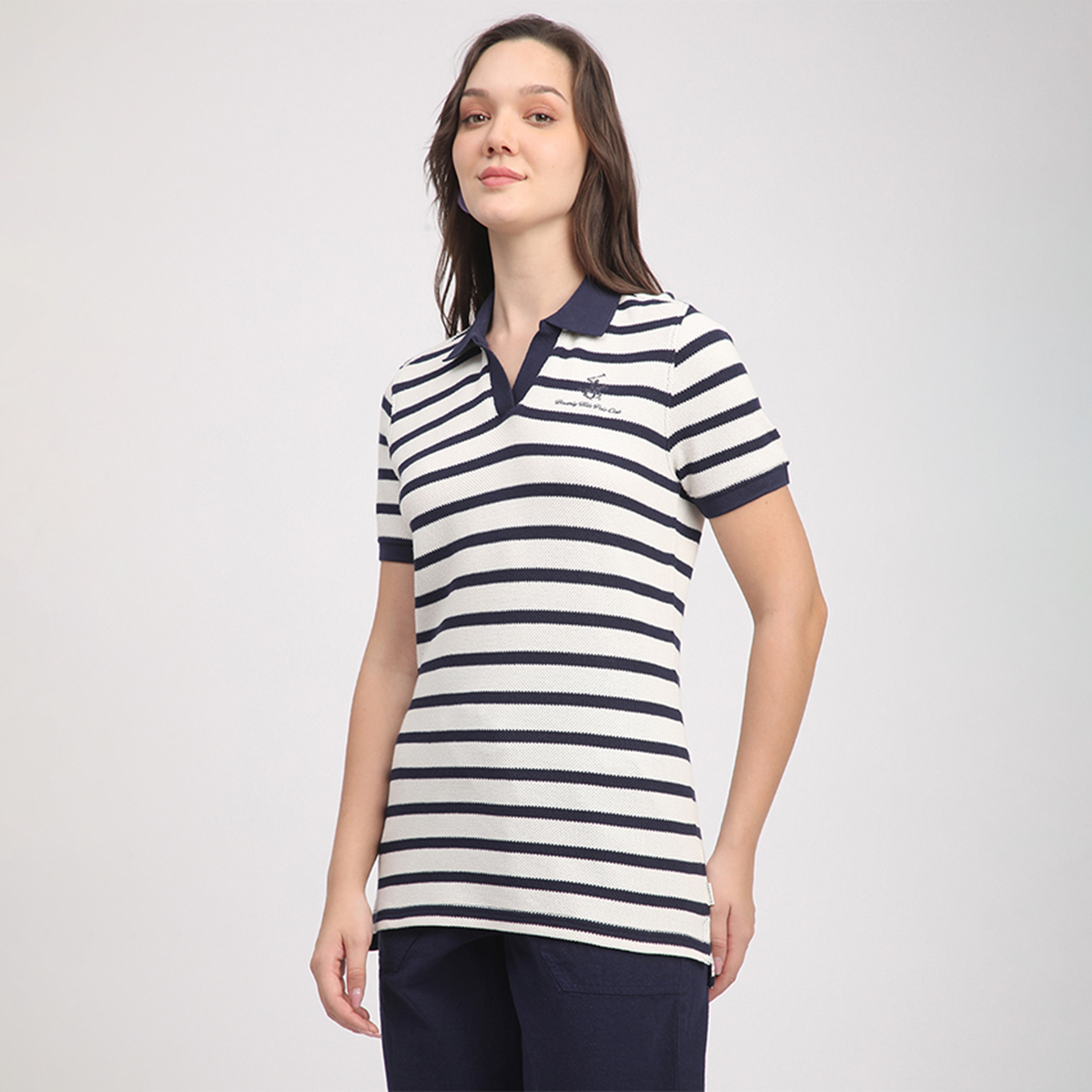 تي شيرت بولو بأكمام قصيرة بنقشة خطوط للرجال من بيفرلي هيلز بولو كلوب-women-clothing-tshirts-image-8