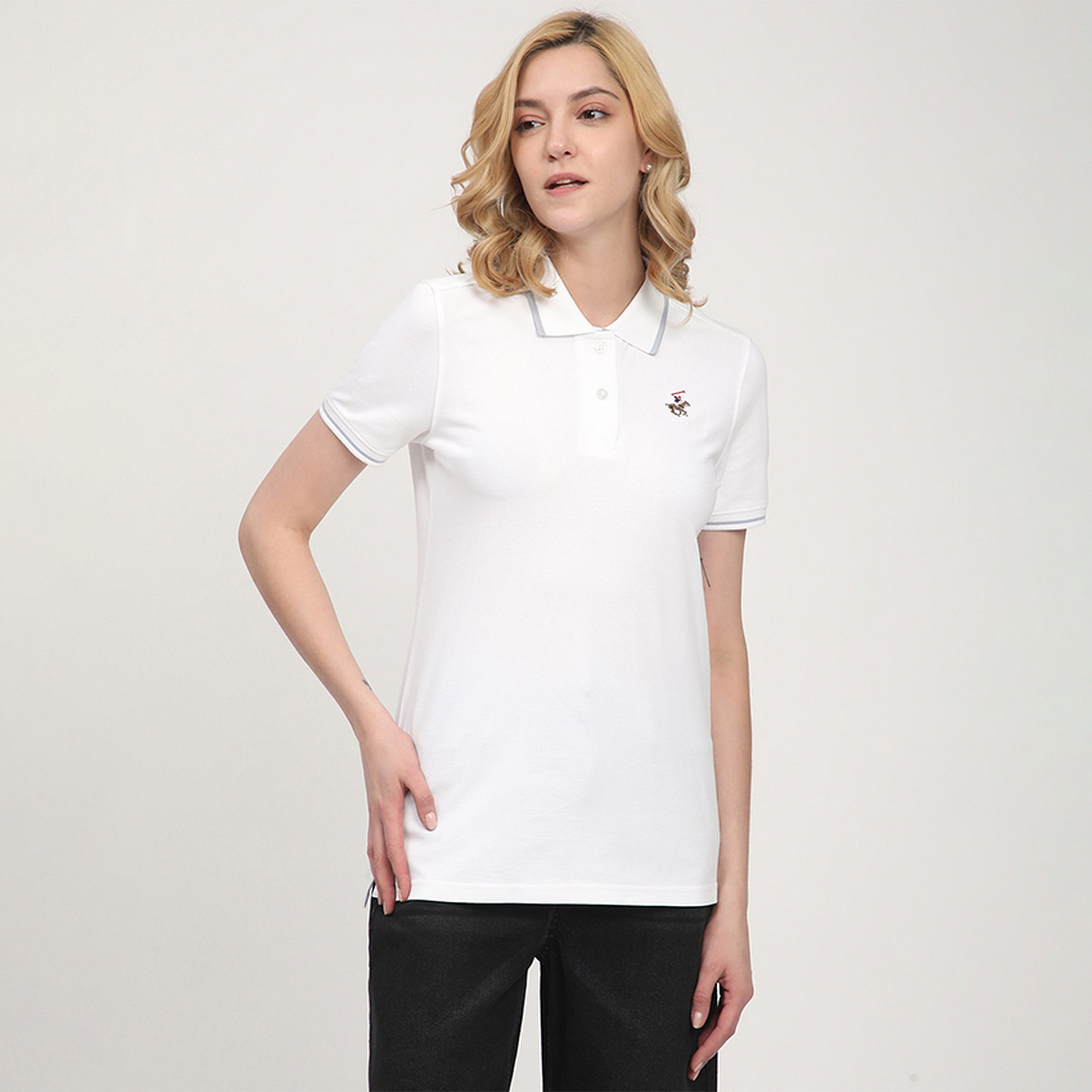 Beverly Hills Polo Club Plain Collared Short Sleeves Women's Polo T-shirt-women-clothing-tshirts-image-1