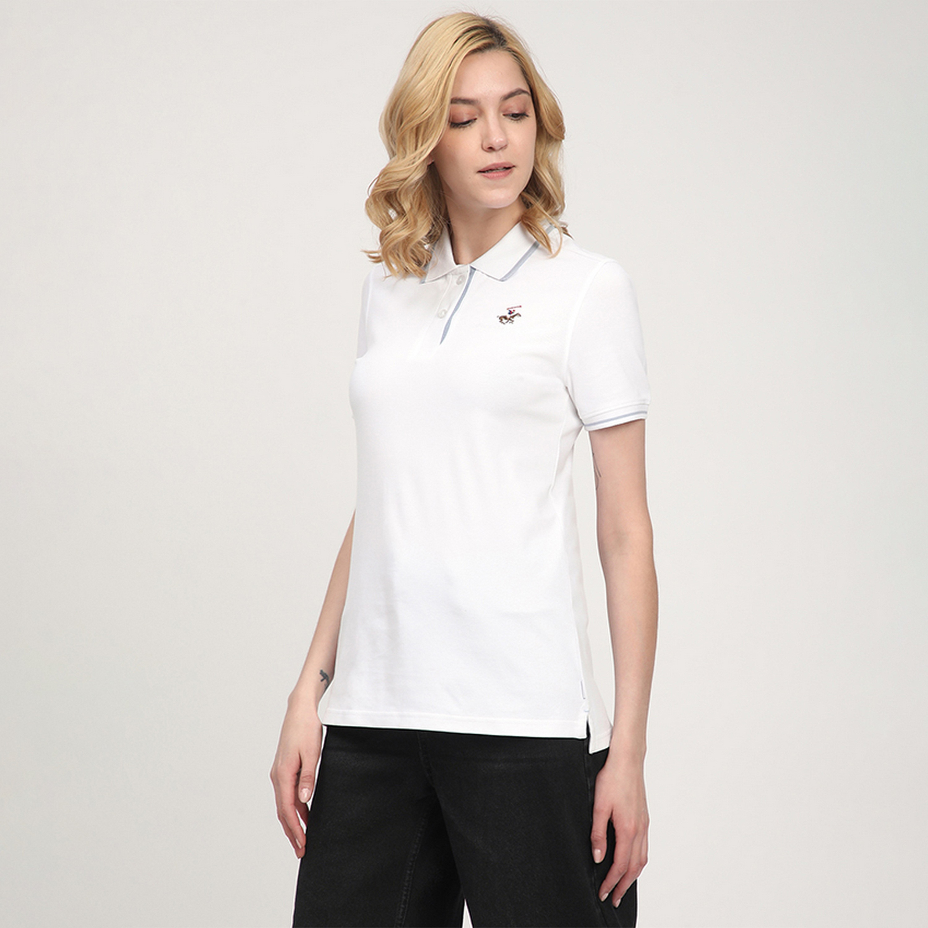 Beverly Hills Polo Club Plain Collared Short Sleeves Women's Polo T-shirt-women-clothing-tshirts-image-2