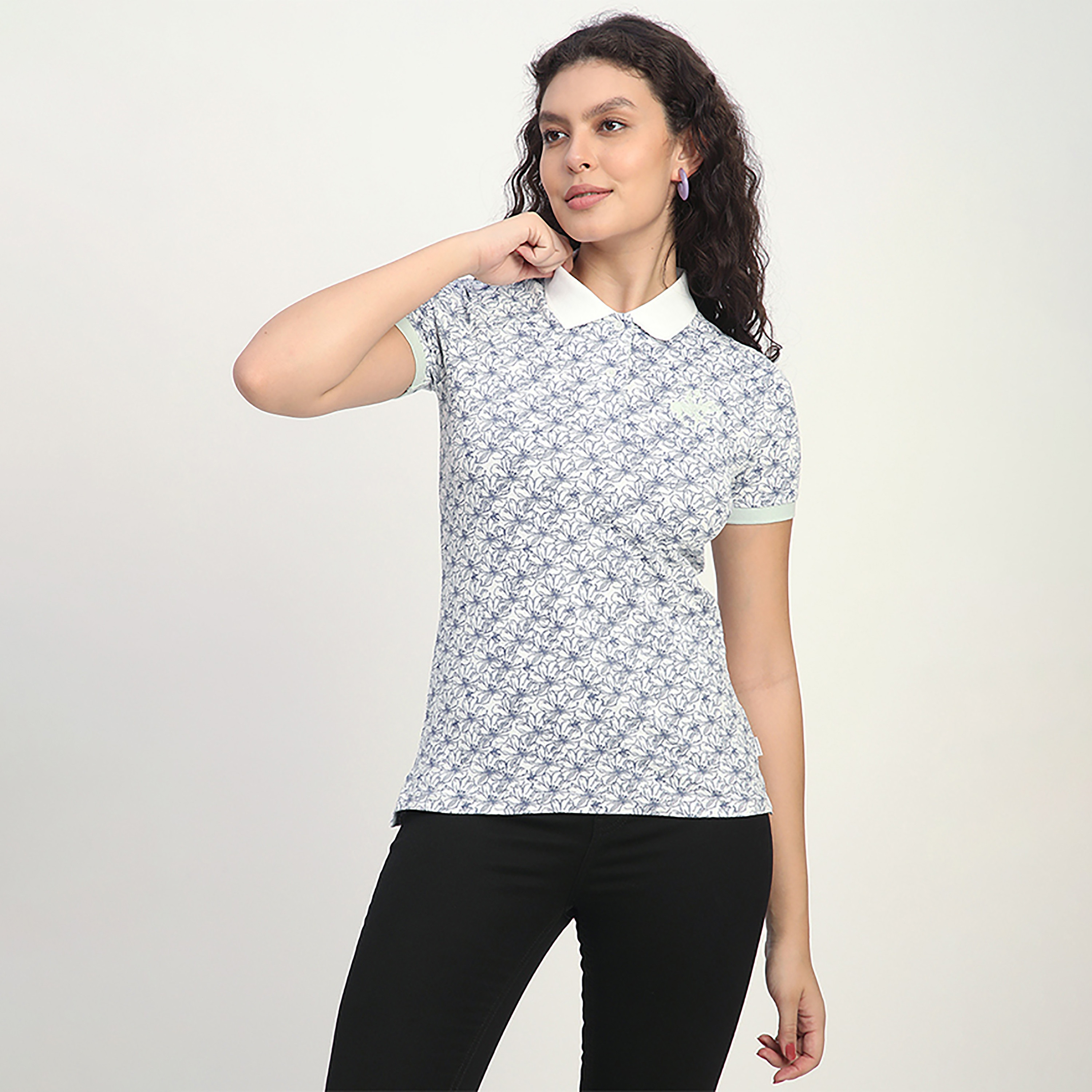 Beverly Hills Polo Club All Over Floral Print Short Sleeves Polo T-Shirt-women-clothing-tshirts-image-1