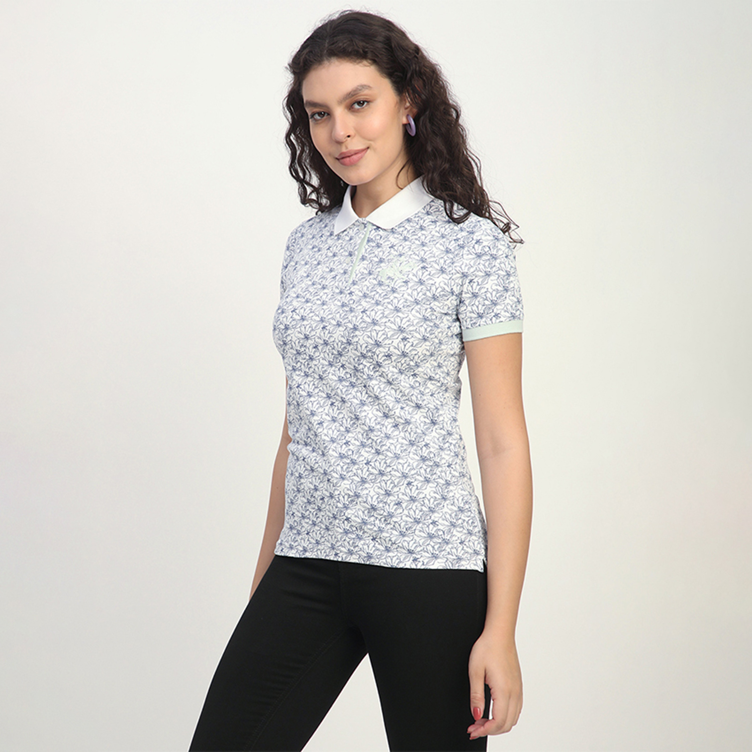 Beverly Hills Polo Club All Over Floral Print Short Sleeves Polo T-Shirt-women-clothing-tshirts-image-3