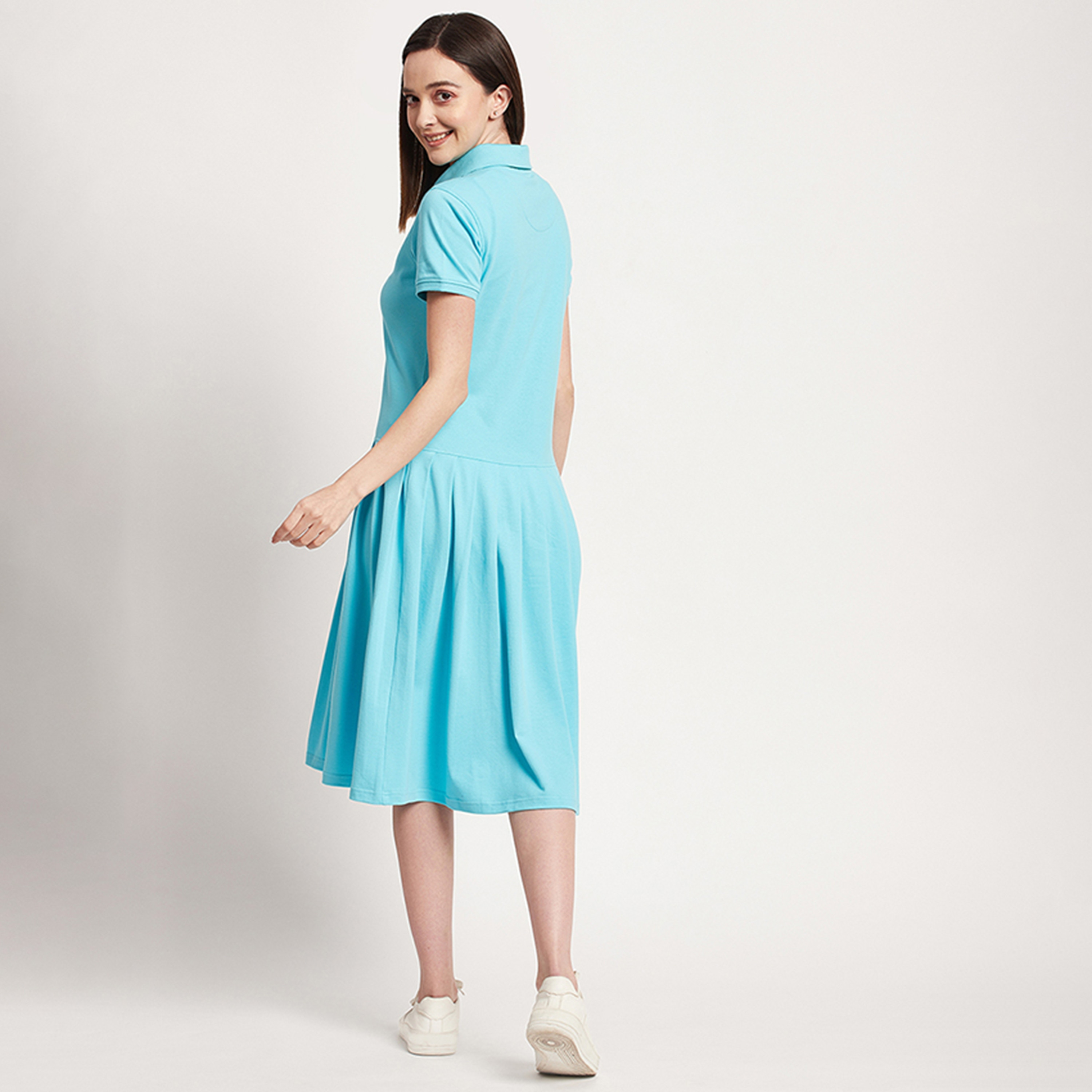 Beverly Hills Polo Club Logo Polo Collar Midi Pleated T-Shirt Dress-women-clothing-dresses-image-4