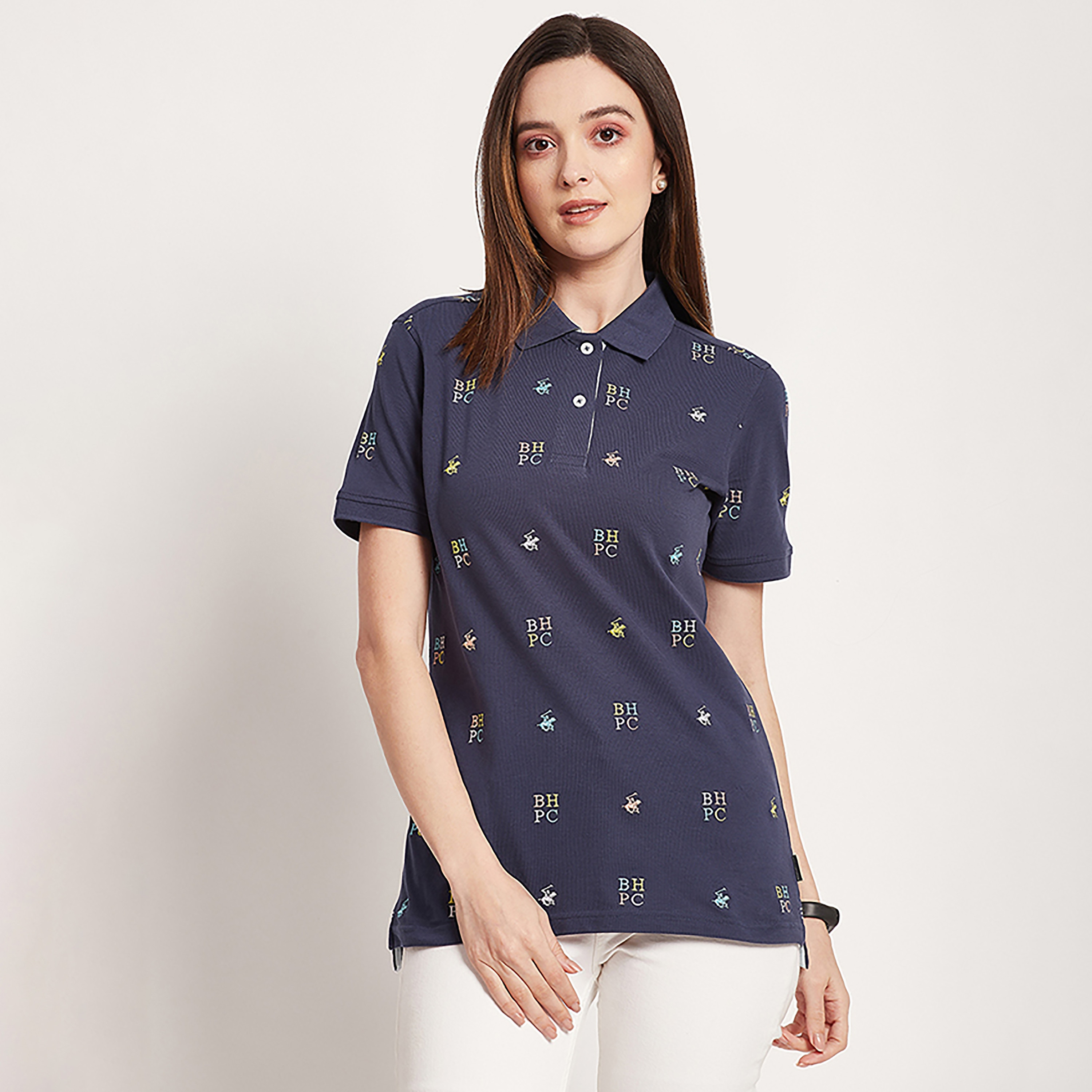 تي شيرت بولو من بيفرلي هيلز بولو كلوب بياقة وأكمام قصيرة مع شعار بالكامل-women-clothing-tshirts-image-1