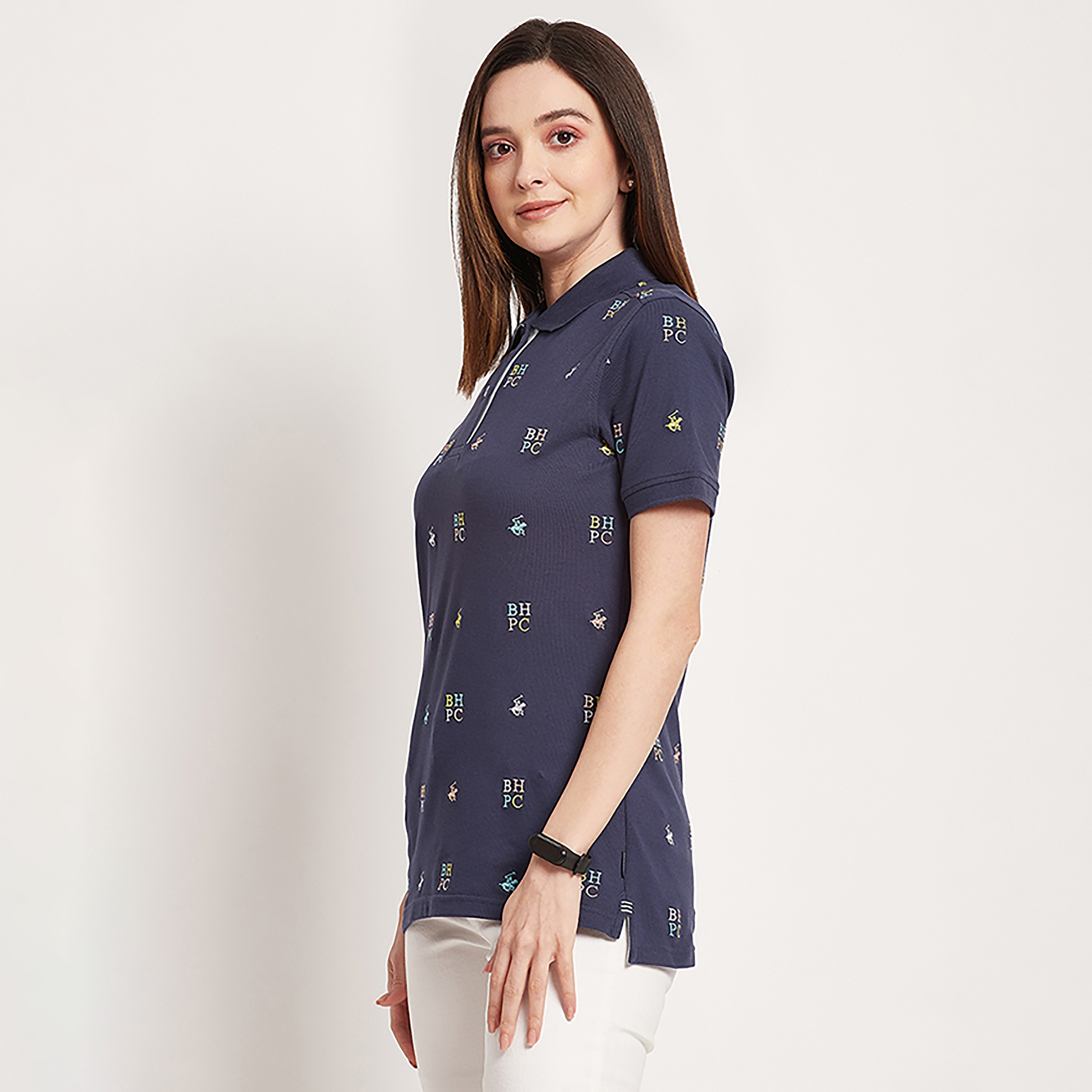 تي شيرت بولو من بيفرلي هيلز بولو كلوب بياقة وأكمام قصيرة مع شعار بالكامل-women-clothing-tshirts-image-2