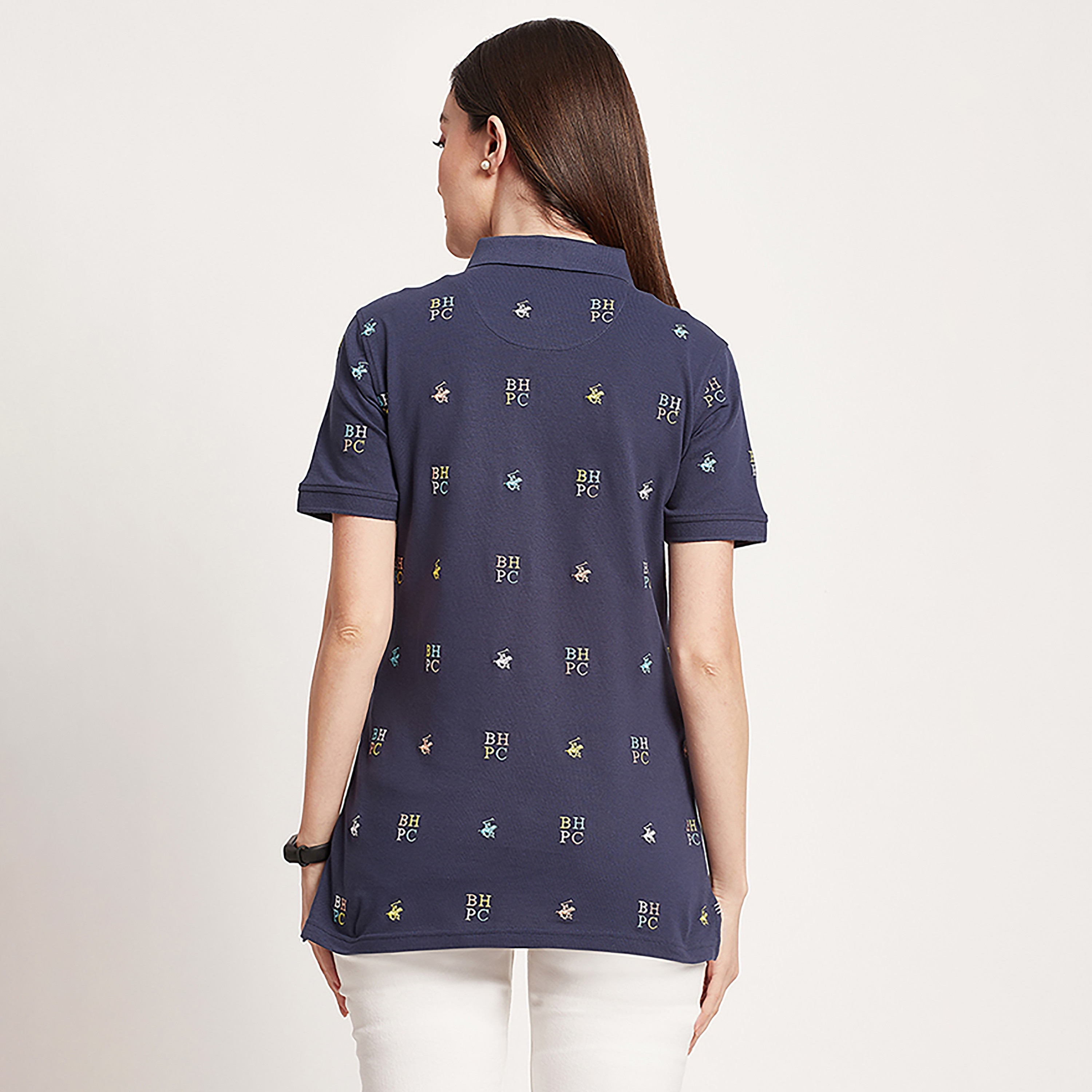 تي شيرت بولو من بيفرلي هيلز بولو كلوب بياقة وأكمام قصيرة مع شعار بالكامل-women-clothing-tshirts-image-4