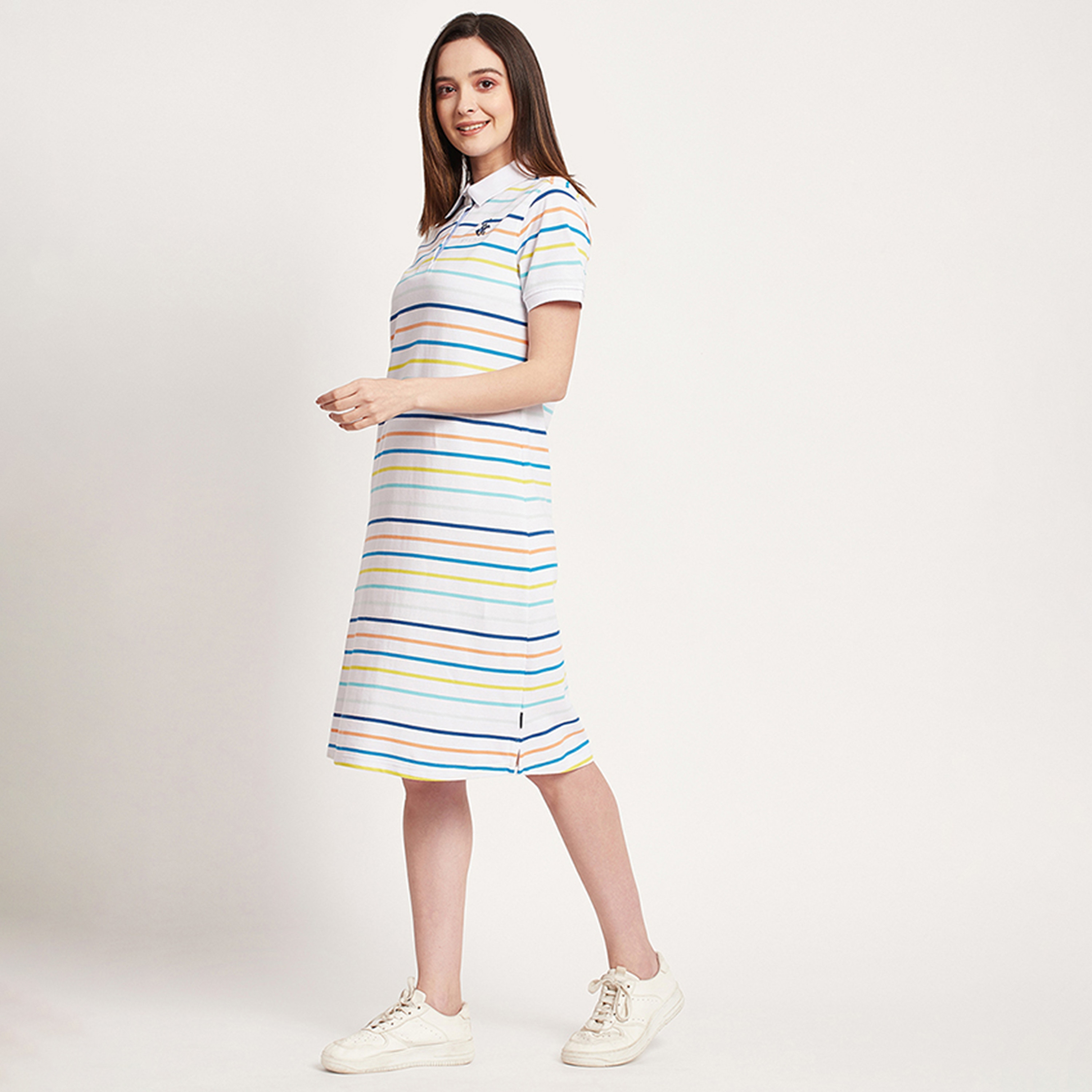 Beverly Hills Polo Club Stripes Polo Collar Knee T-Shirt Dress-women-clothing-dresses-image-2