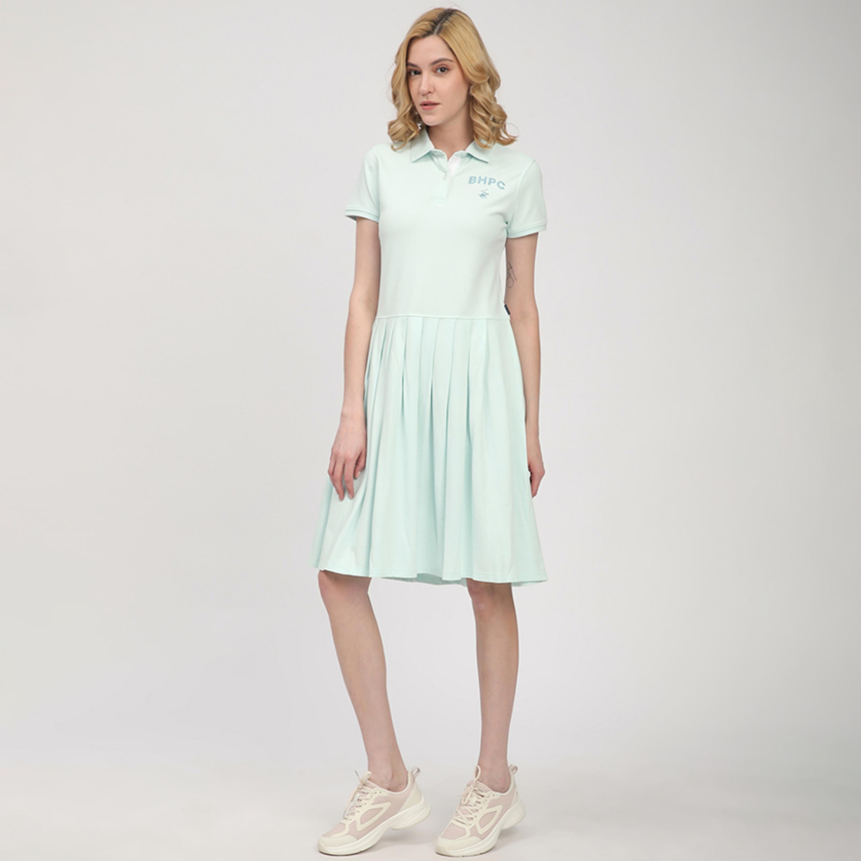 فستان نسائي يصل إلى الركبة مع تي شيرت بياقة مطوية من بيفرلي هيلز بولو كلوب-women-clothing-dresses-image-2