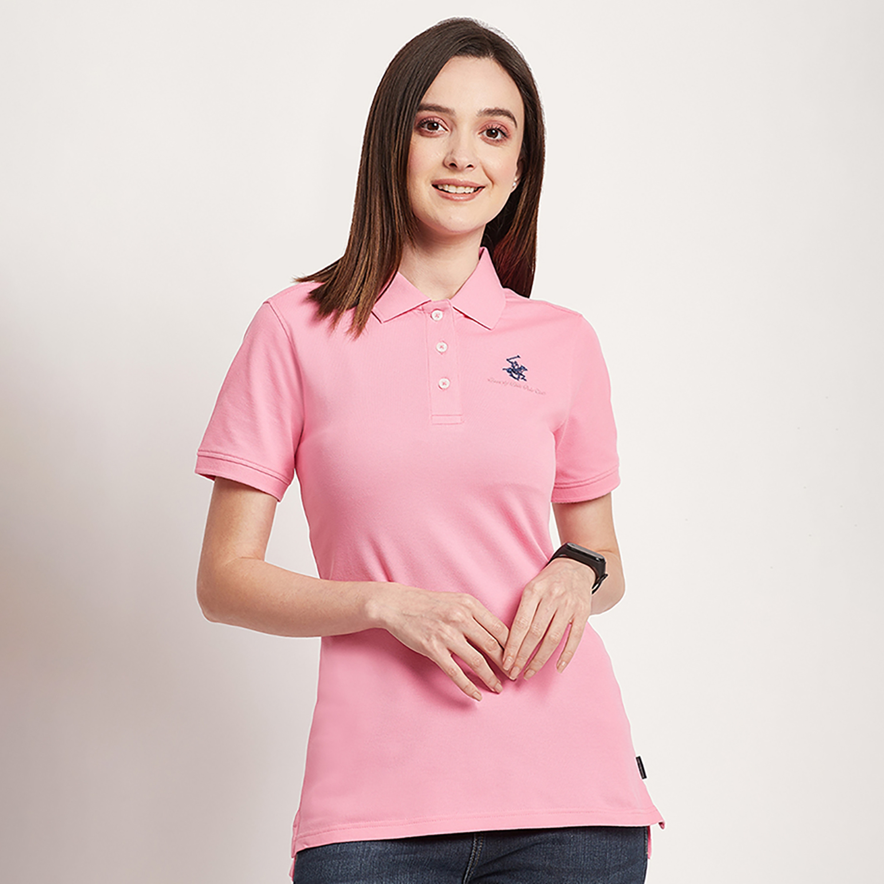 Beverly Hills Polo Club Logo Collared Short Sleeves Polo T-Shirt-women-clothing-tshirts-image-1