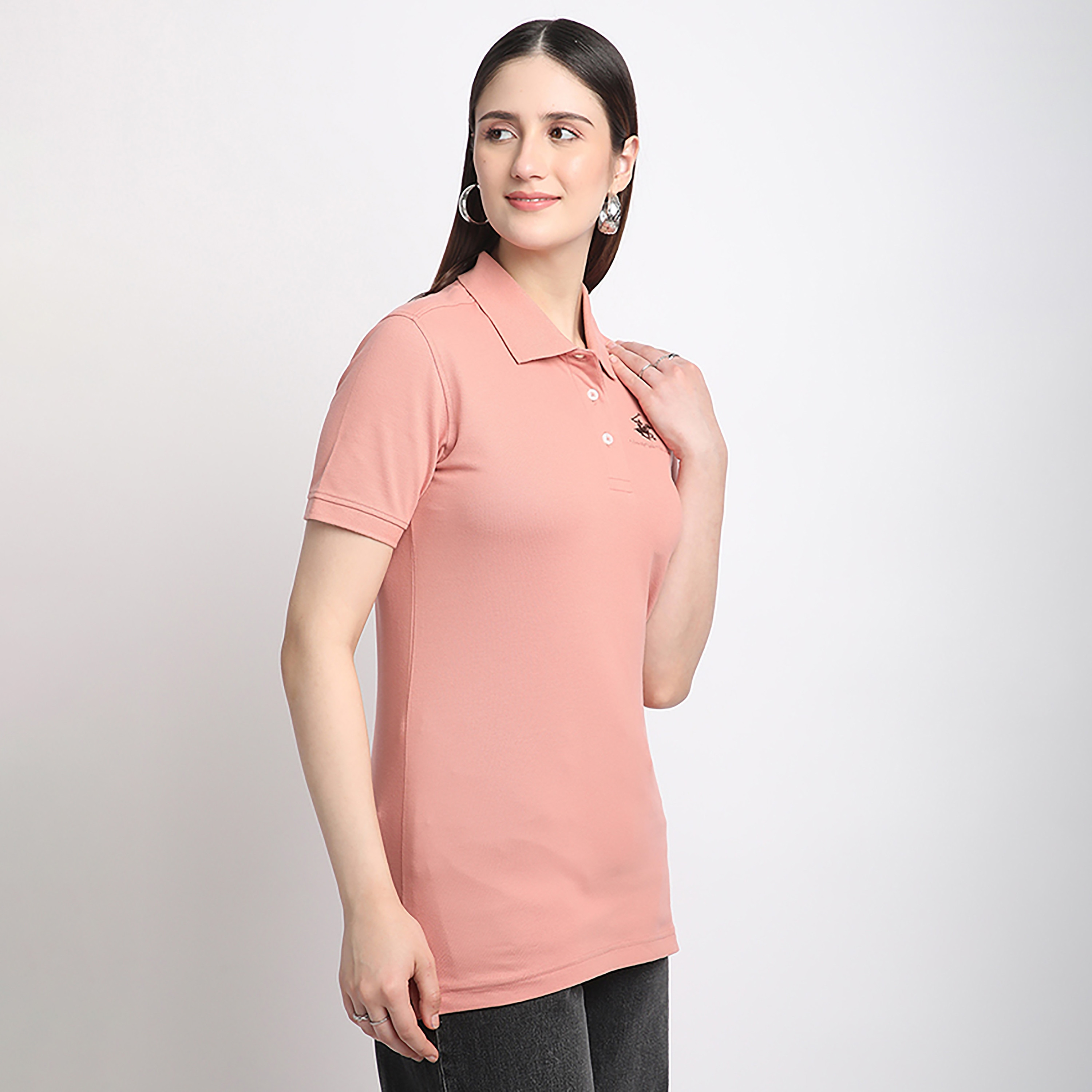 Beverly Hills Polo Club Plain Collared Short Sleeve Women's Polo T-Shirt-women-clothing-tshirts-image-3