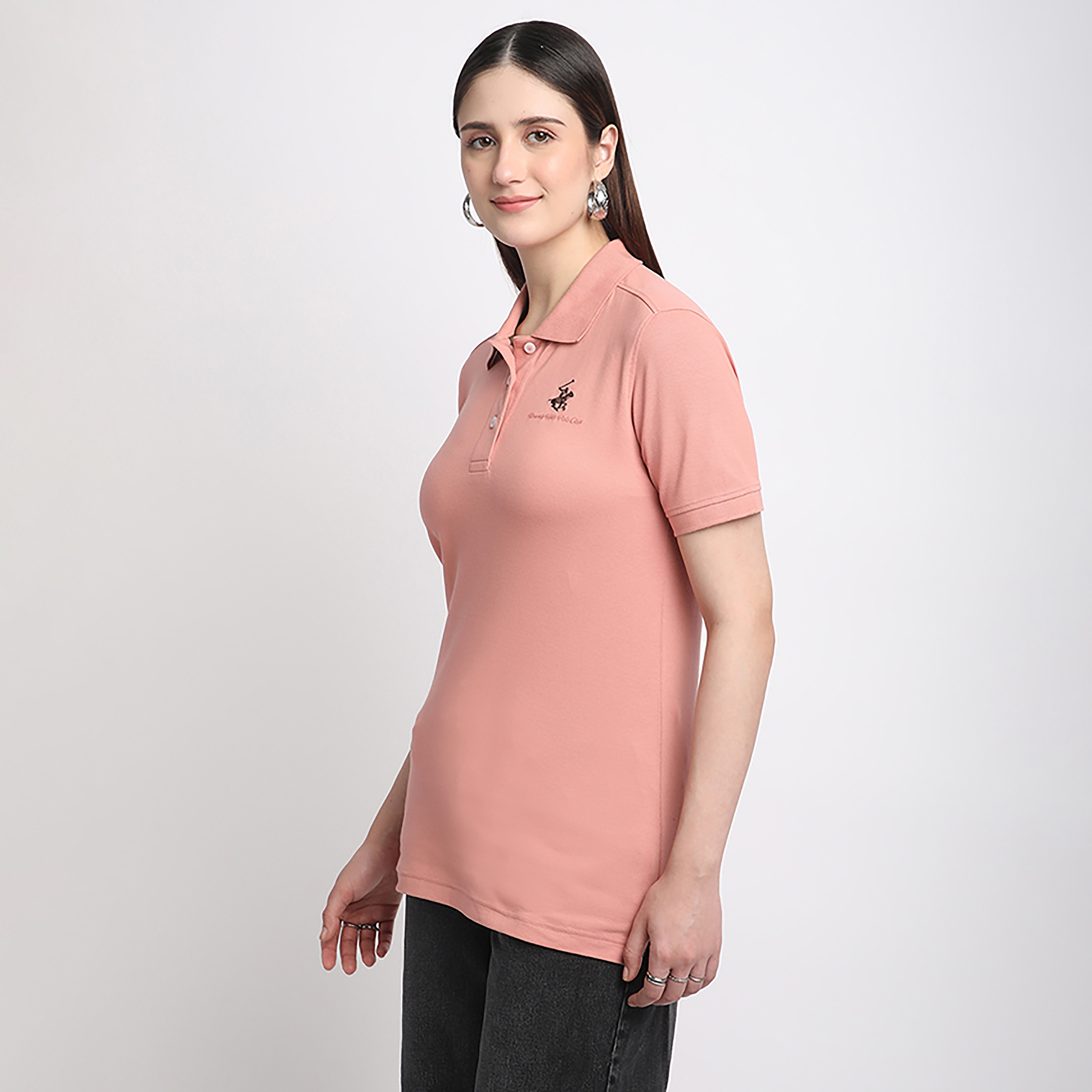 Beverly Hills Polo Club Plain Collared Short Sleeve Women's Polo T-Shirt-women-clothing-tshirts-image-4